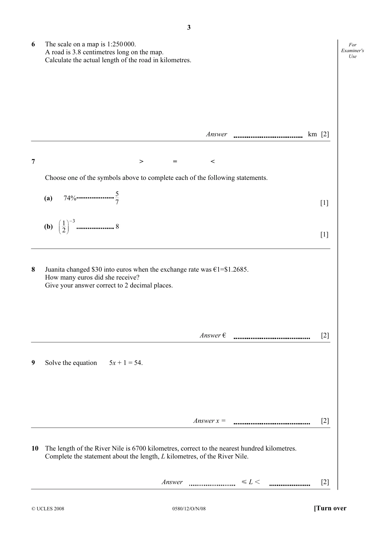 Cambridge IGCSE Mathematics 0580 2008 Oct/Nov Paper 1 · Variant 1 question paper, page 16 of 25