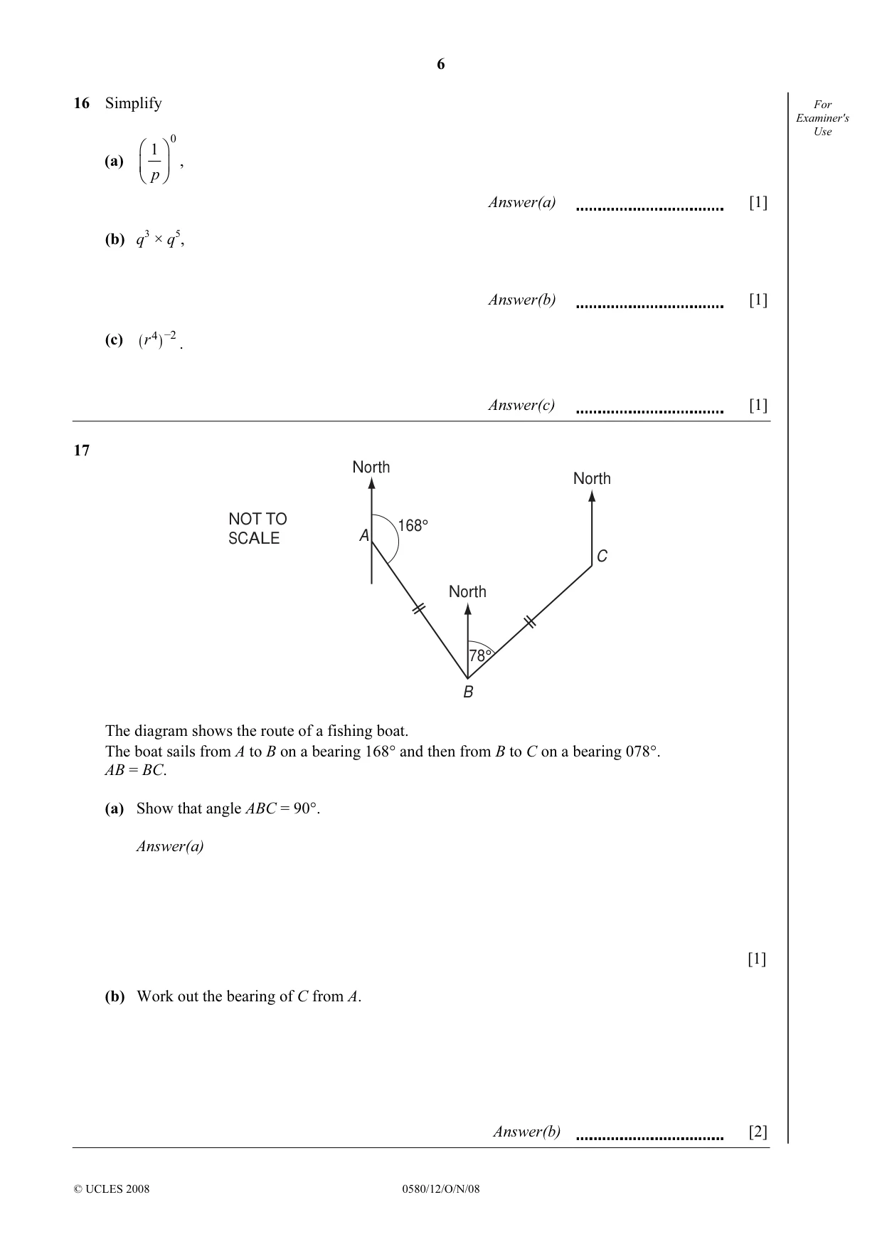 Cambridge IGCSE Mathematics 0580 2008 Oct/Nov Paper 1 · Variant 1 question paper, page 19 of 25