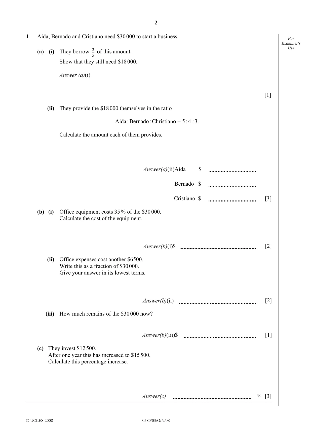 Cambridge IGCSE Mathematics 0580 2008 Oct/Nov Paper 3 · Variant 1 question paper, page 2 of 12