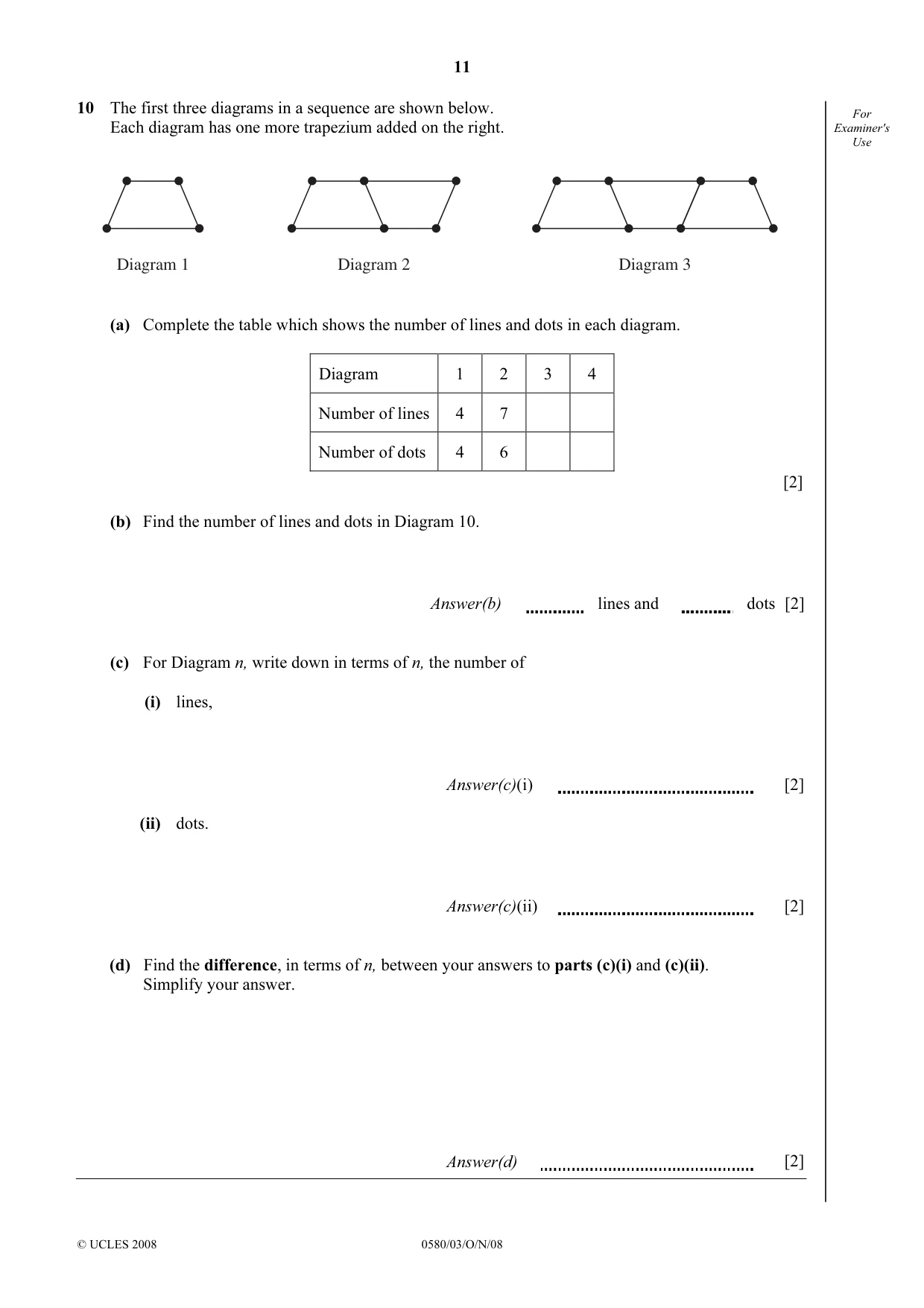 Cambridge IGCSE Mathematics 0580 2008 Oct/Nov Paper 3 · Variant 1 question paper, page 11 of 12