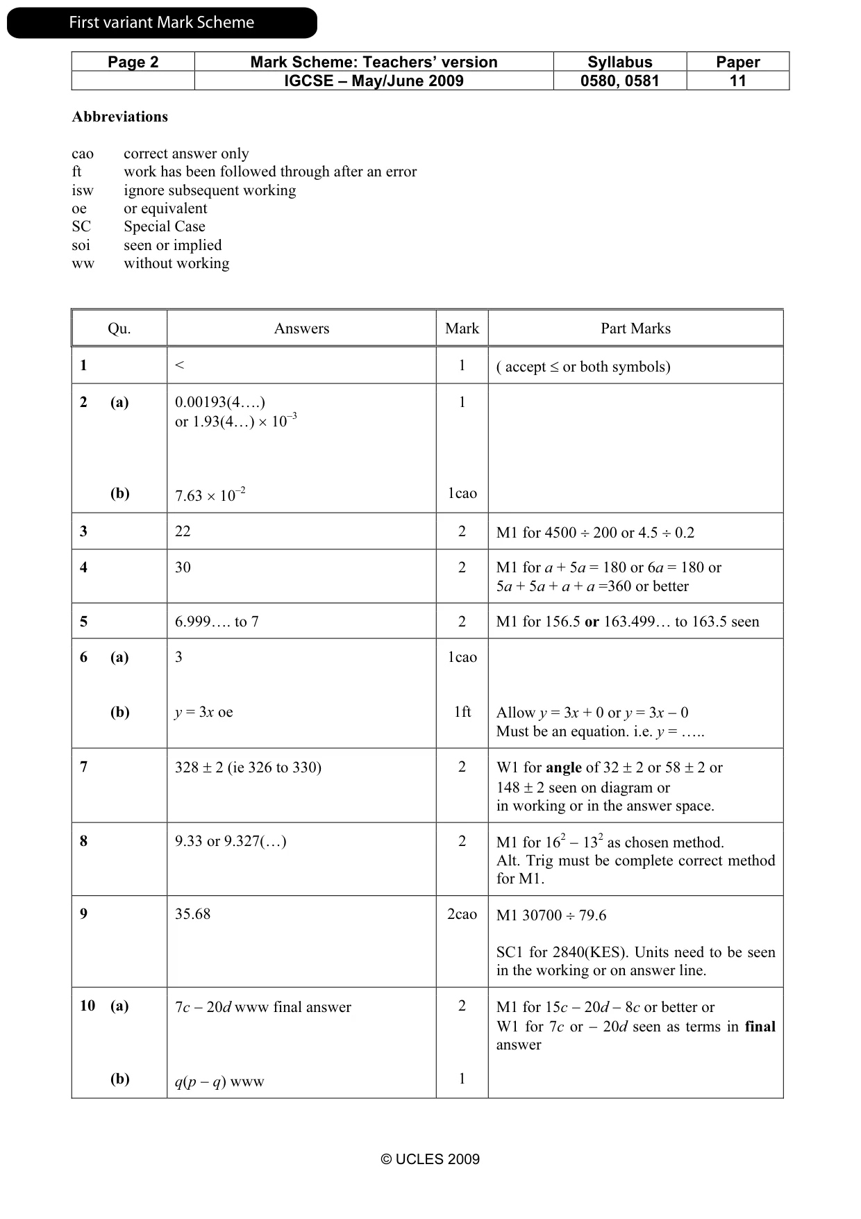 Mark scheme, page 3 of 9