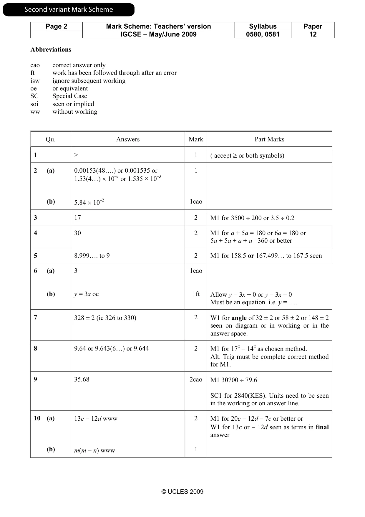 Mark scheme, page 7 of 9
