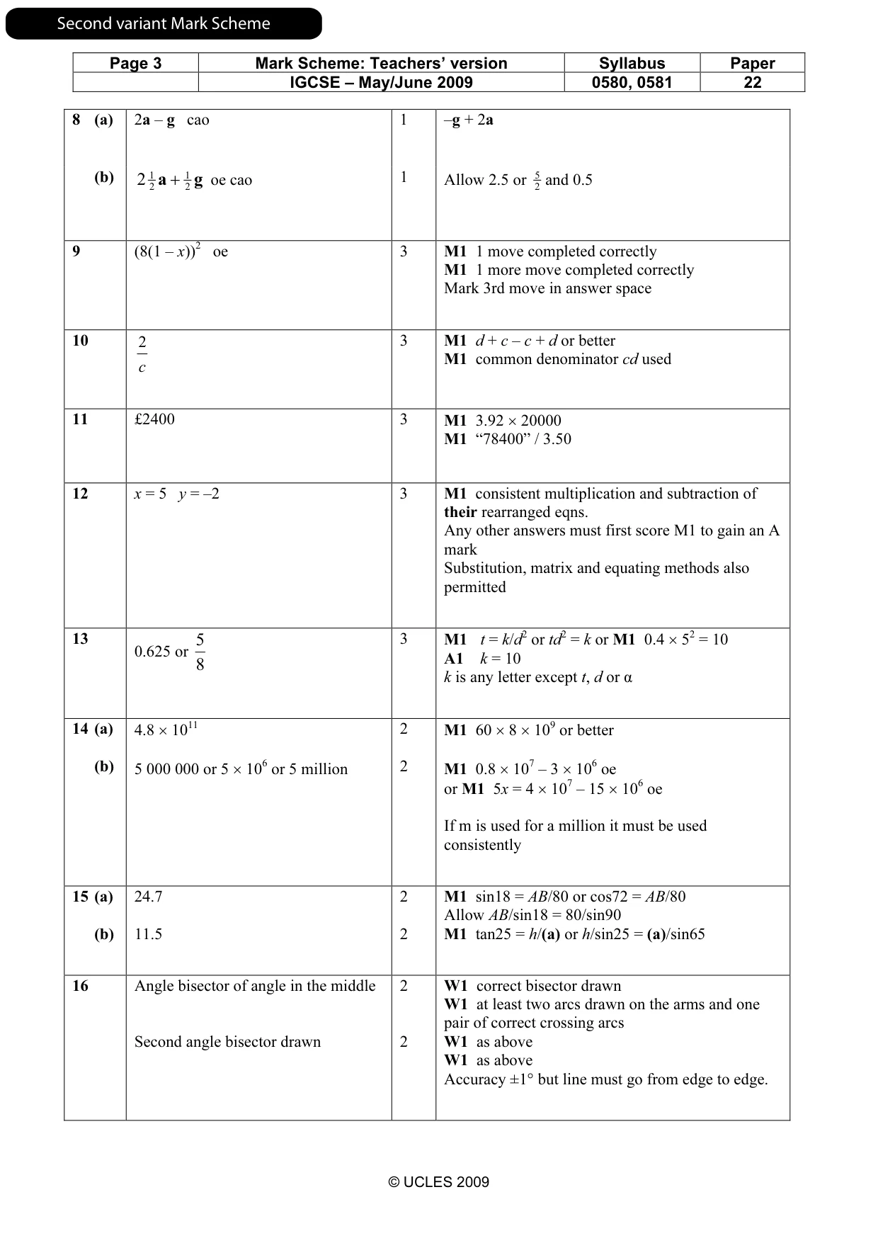 Mark scheme, page 8 of 9
