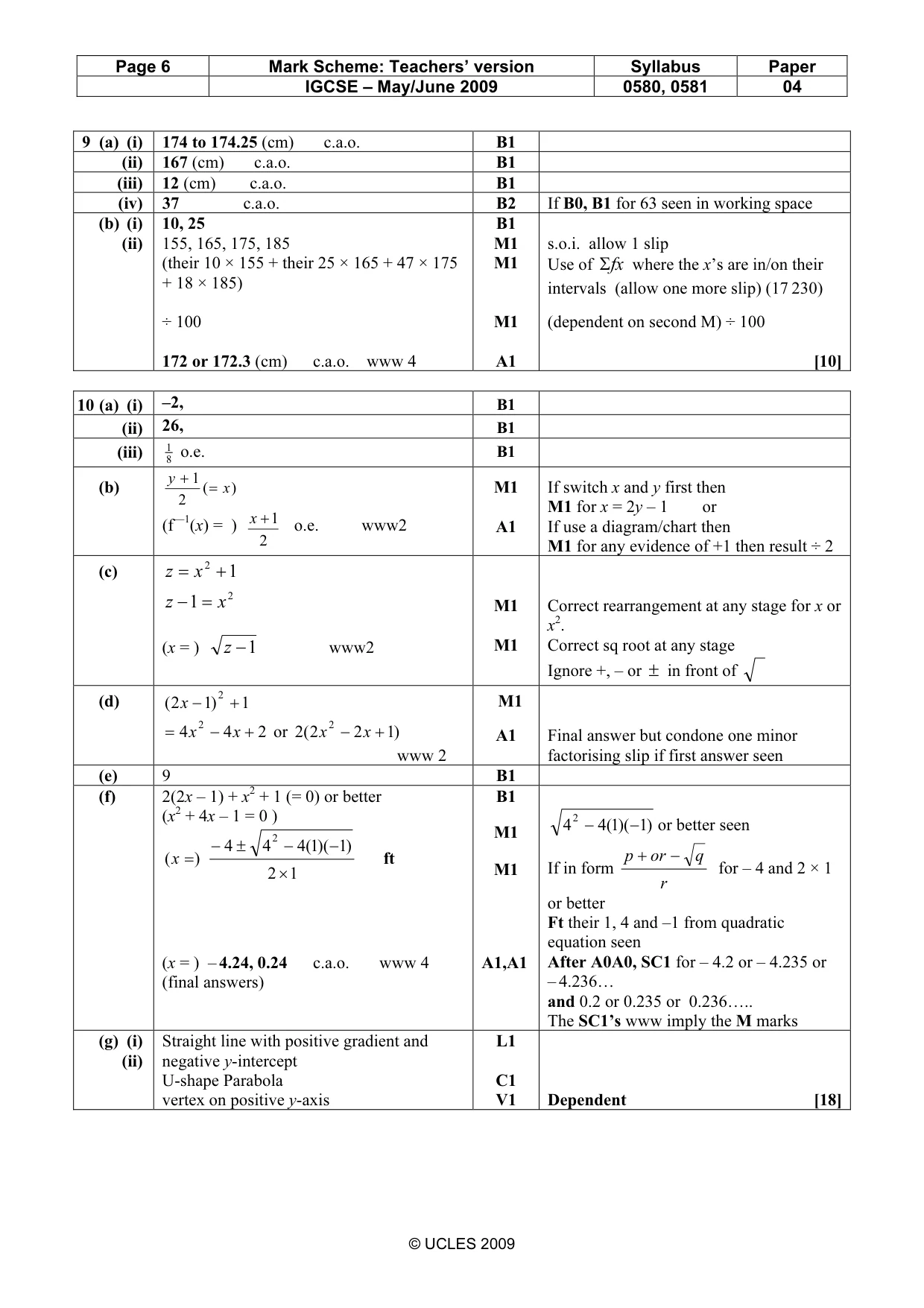 Mark scheme, page 6 of 7