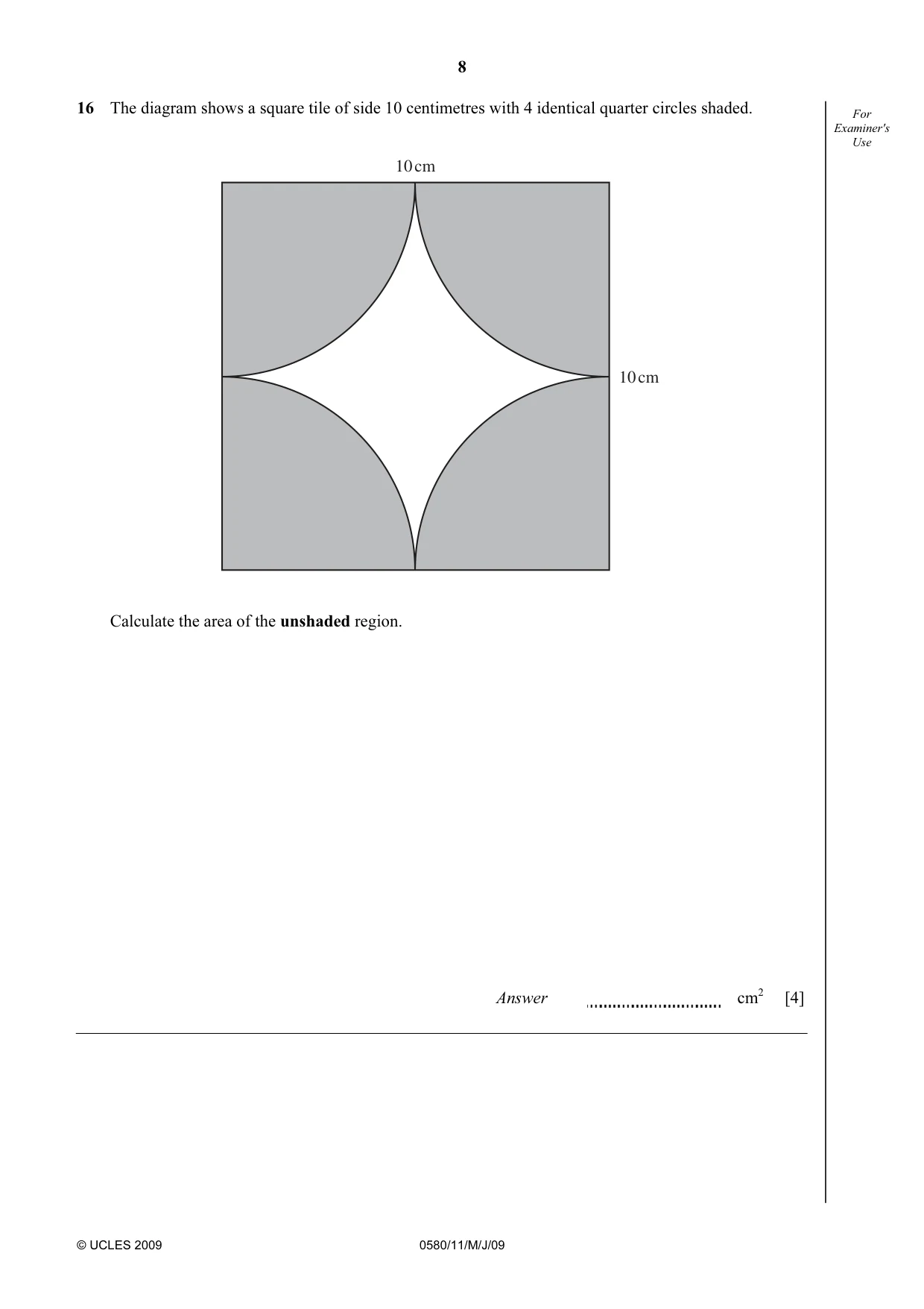 Cambridge IGCSE Mathematics 0580 2009 May/June Paper 1 · Variant 1 question paper, page 9 of 25