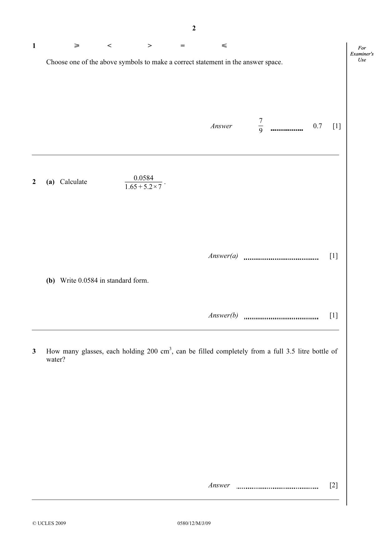 Cambridge IGCSE Mathematics 0580 2009 May/June Paper 1 · Variant 1 question paper, page 15 of 25
