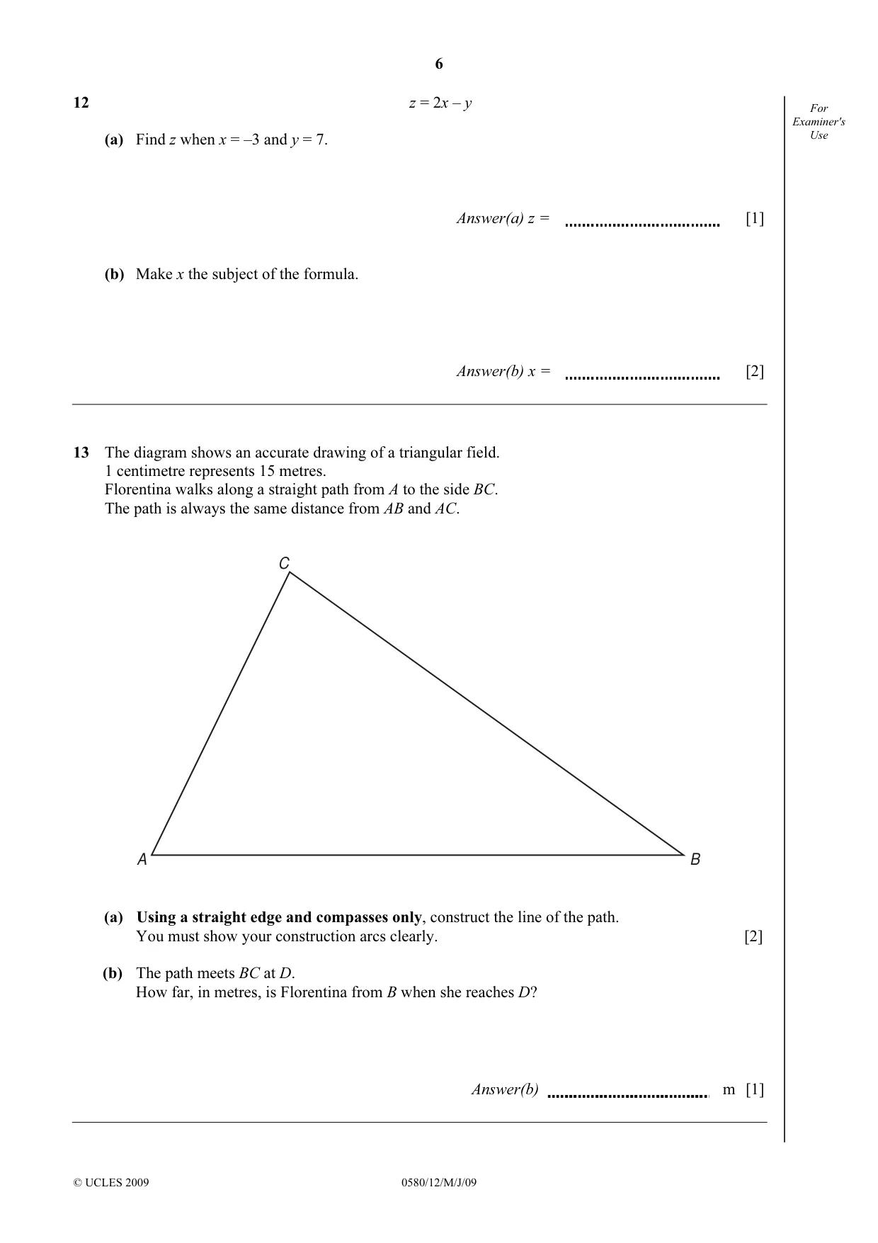 Cambridge IGCSE Mathematics 0580 2009 May/June Paper 1 · Variant 1 question paper, page 19 of 25