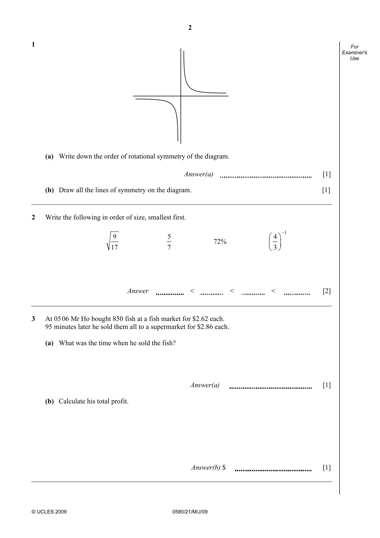 Cambridge IGCSE Mathematics 0580 2009 May/June Paper 2 · Variant 1 question paper, page 3 of 25