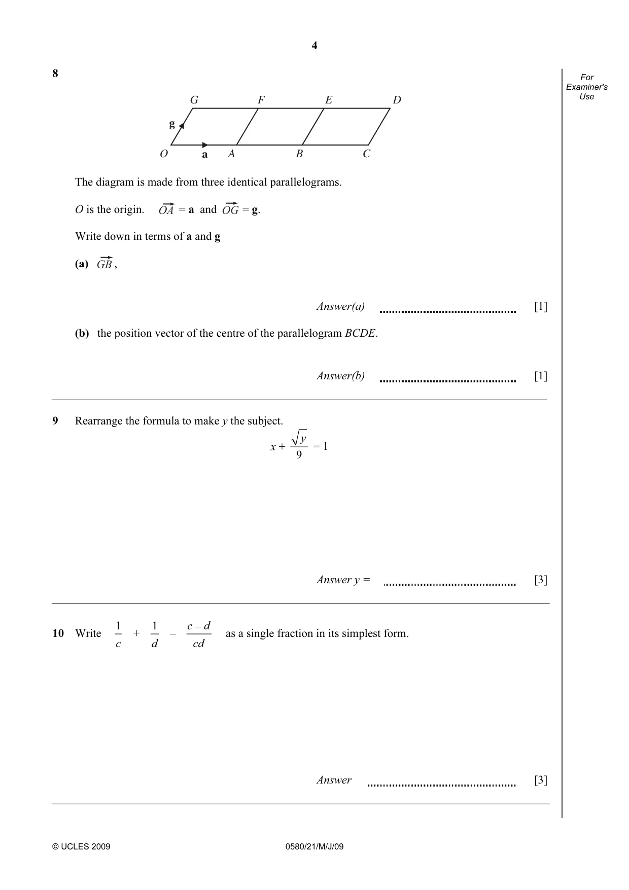 Cambridge IGCSE Mathematics 0580 2009 May/June Paper 2 · Variant 1 question paper, page 5 of 25