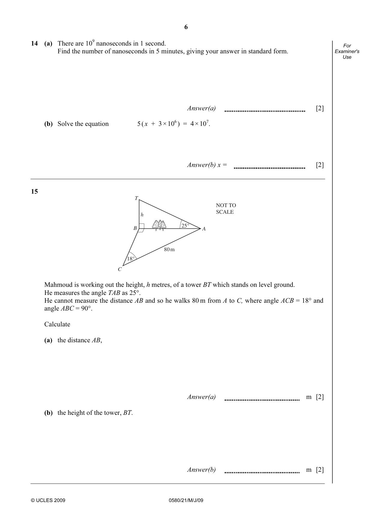 Cambridge IGCSE Mathematics 0580 2009 May/June Paper 2 · Variant 1 question paper, page 7 of 25