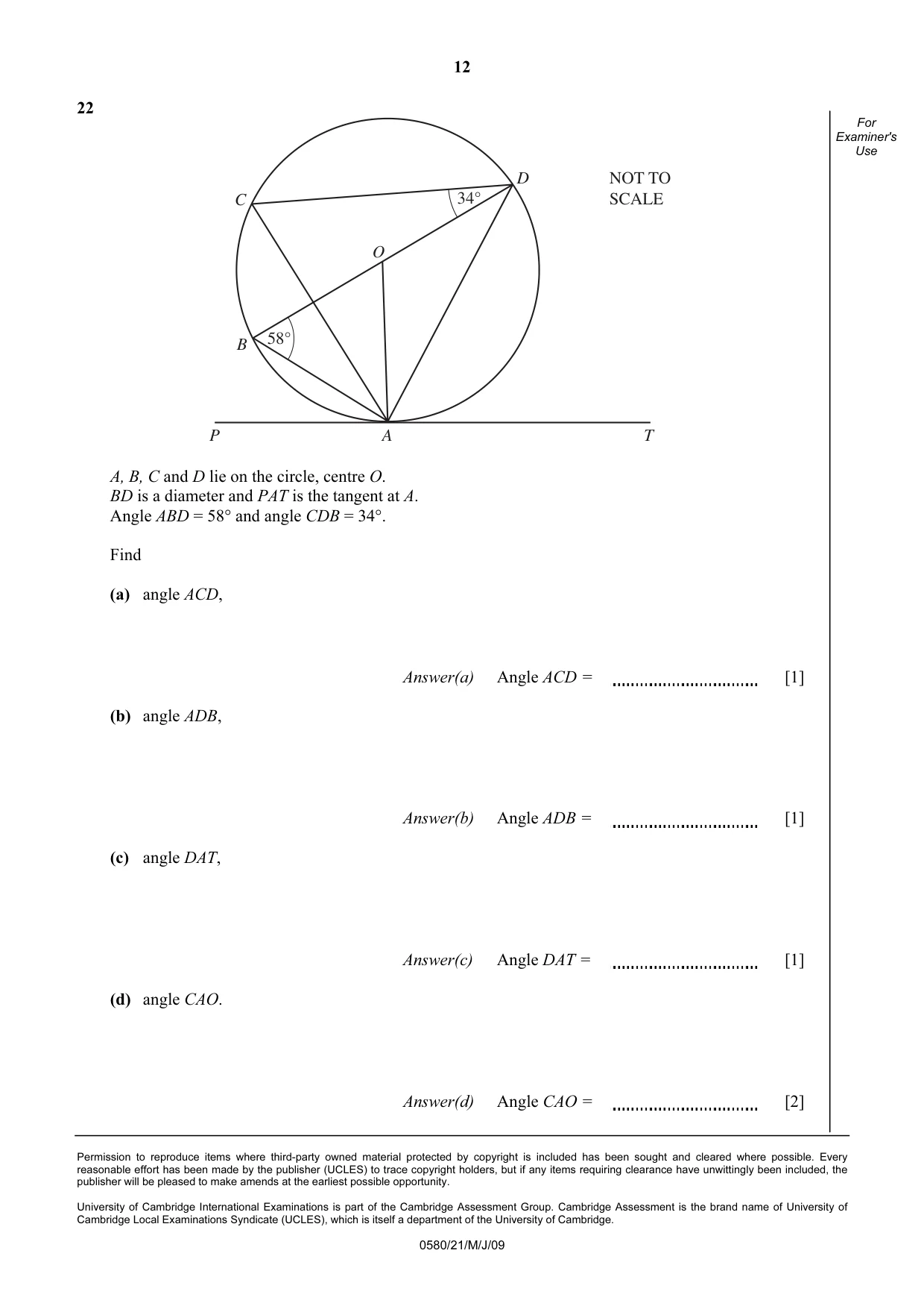Cambridge IGCSE Mathematics 0580 2009 May/June Paper 2 · Variant 1 question paper, page 13 of 25