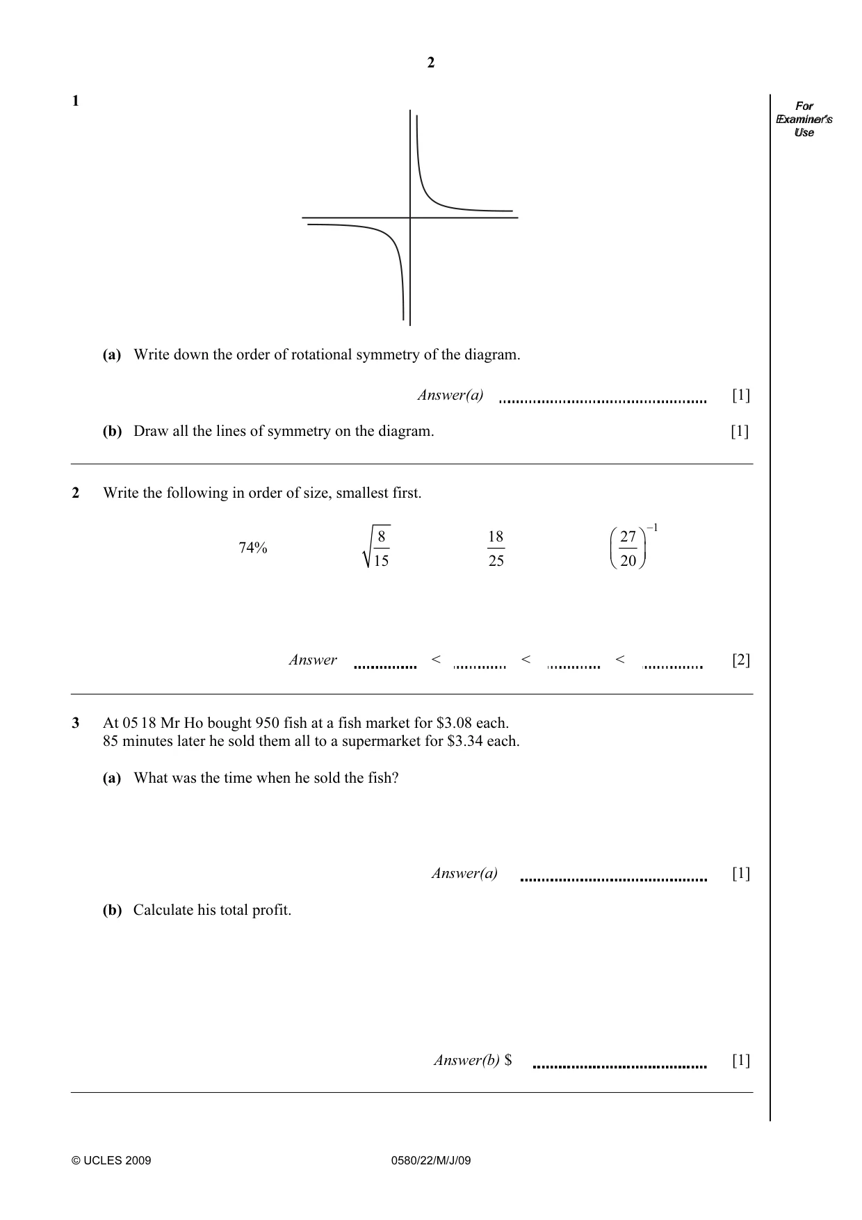 Cambridge IGCSE Mathematics 0580 2009 May/June Paper 2 · Variant 1 question paper, page 15 of 25