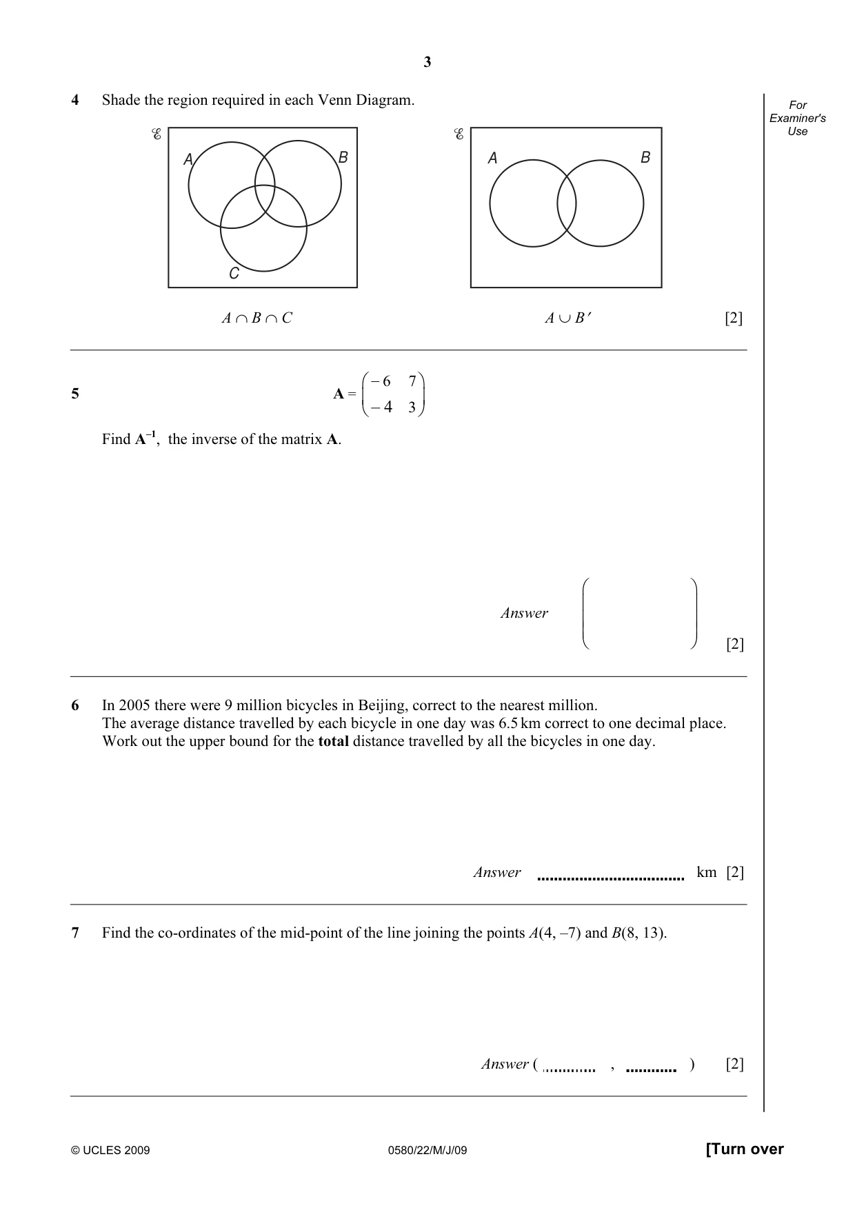 Cambridge IGCSE Mathematics 0580 2009 May/June Paper 2 · Variant 1 question paper, page 16 of 25