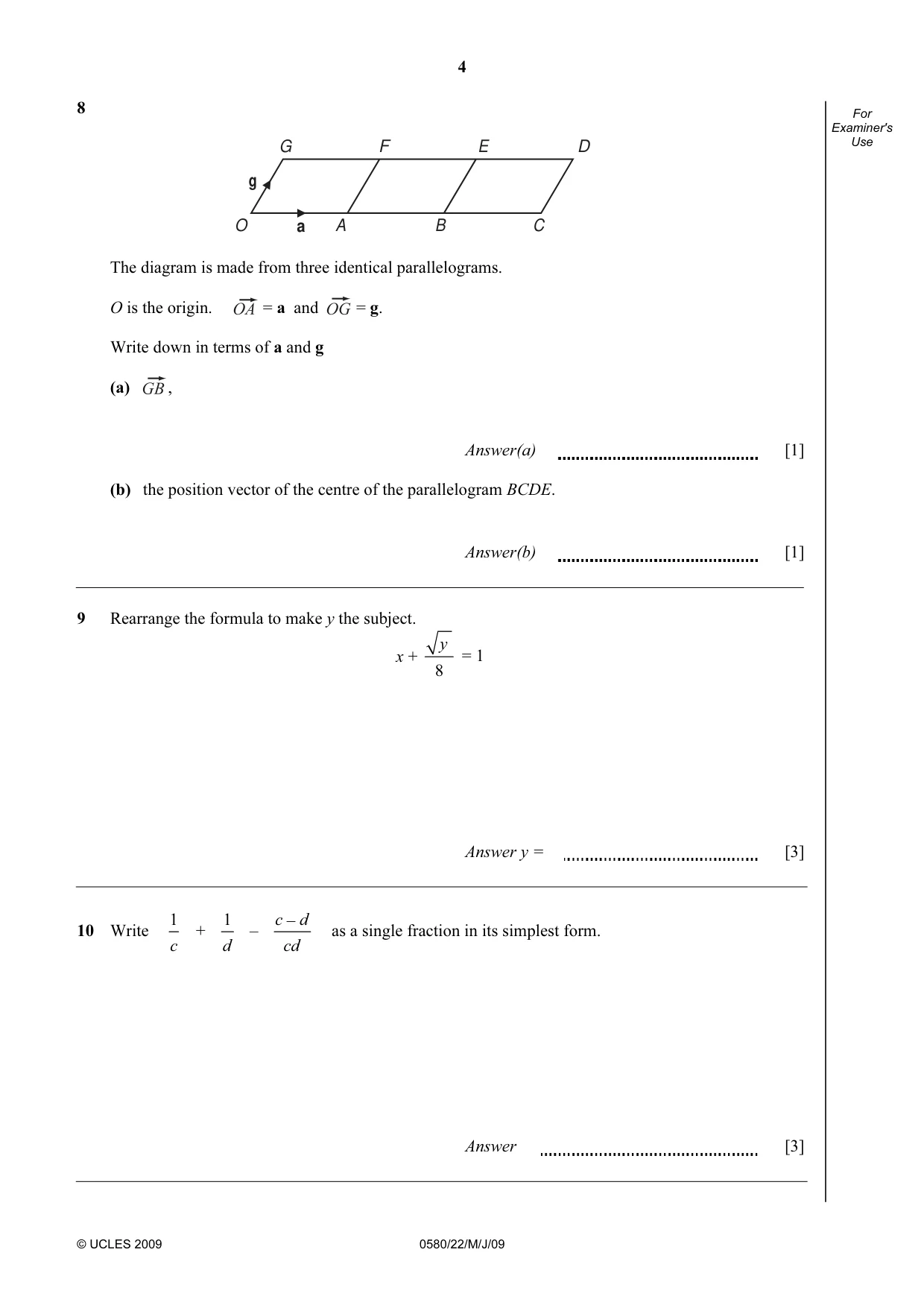 Cambridge IGCSE Mathematics 0580 2009 May/June Paper 2 · Variant 1 question paper, page 17 of 25