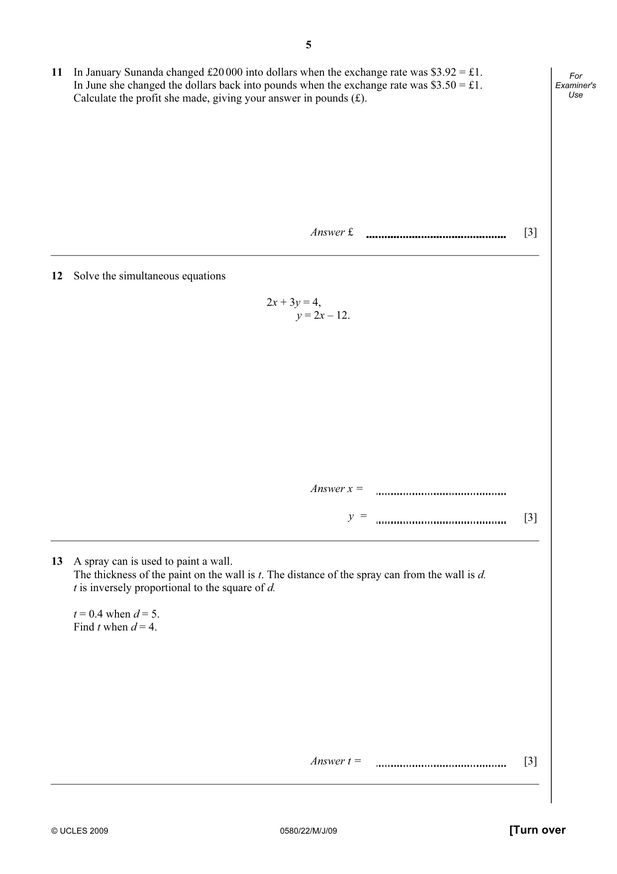 Cambridge IGCSE Mathematics 0580 2009 May/June Paper 2 · Variant 1 question paper, page 18 of 25