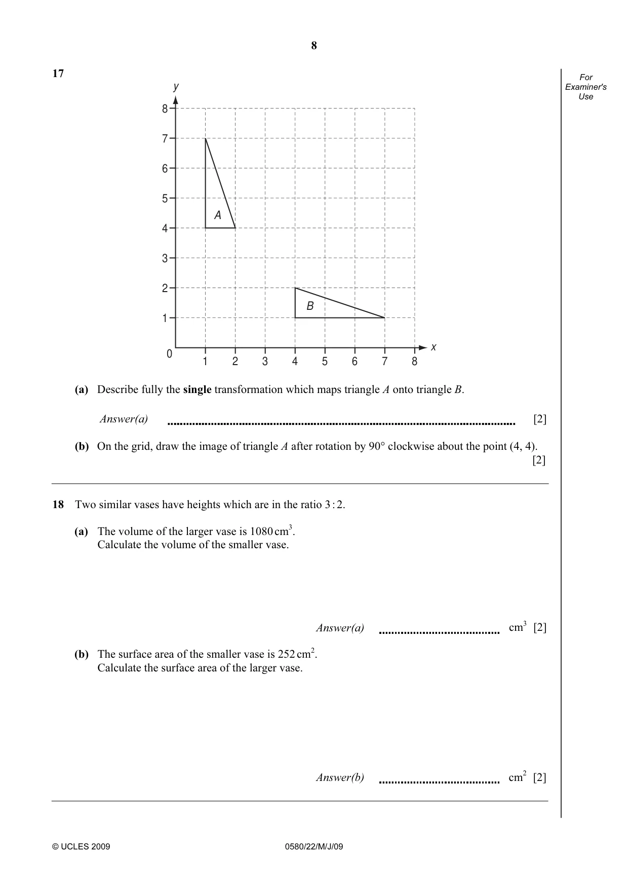 Cambridge IGCSE Mathematics 0580 2009 May/June Paper 2 · Variant 1 question paper, page 21 of 25