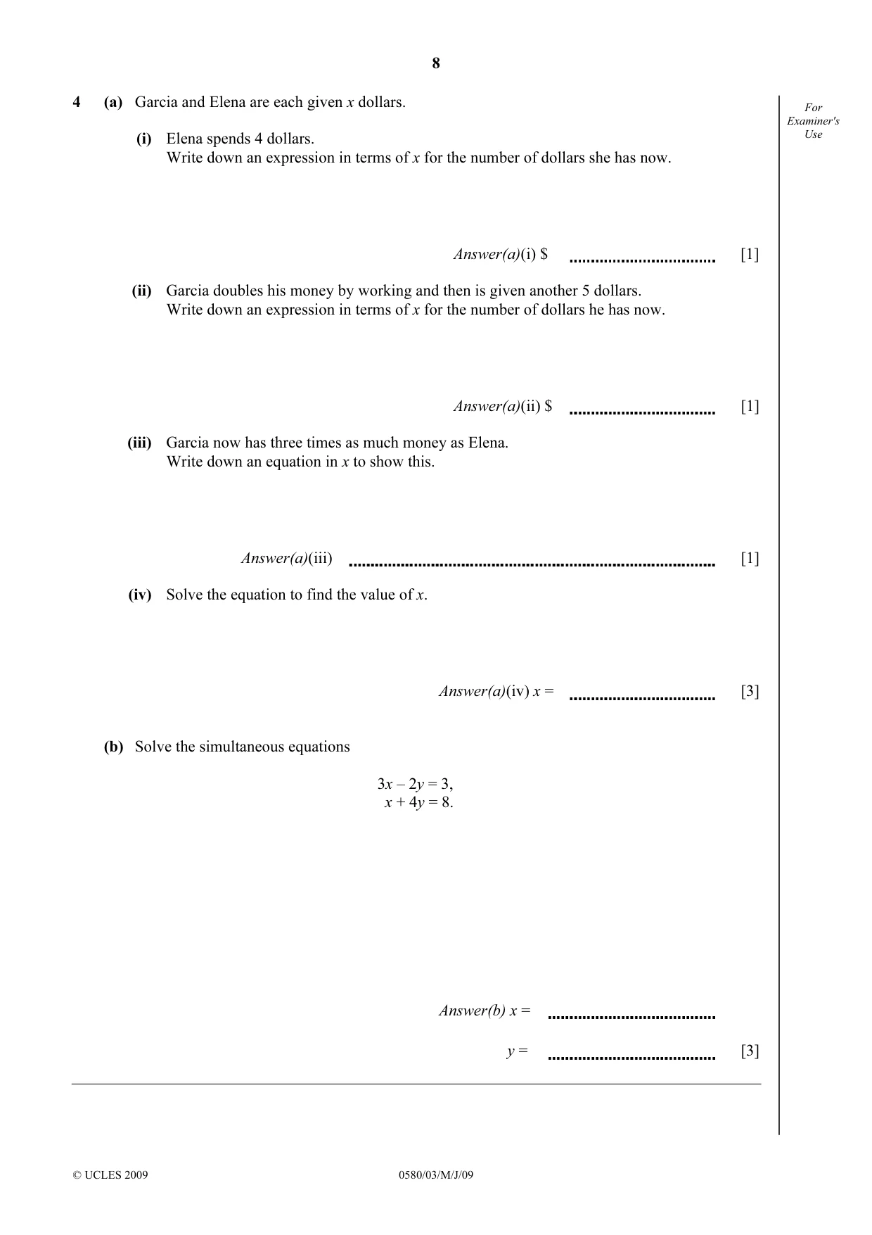 Cambridge IGCSE Mathematics 0580 2009 May/June Paper 3 · Variant 1 question paper, page 8 of 16