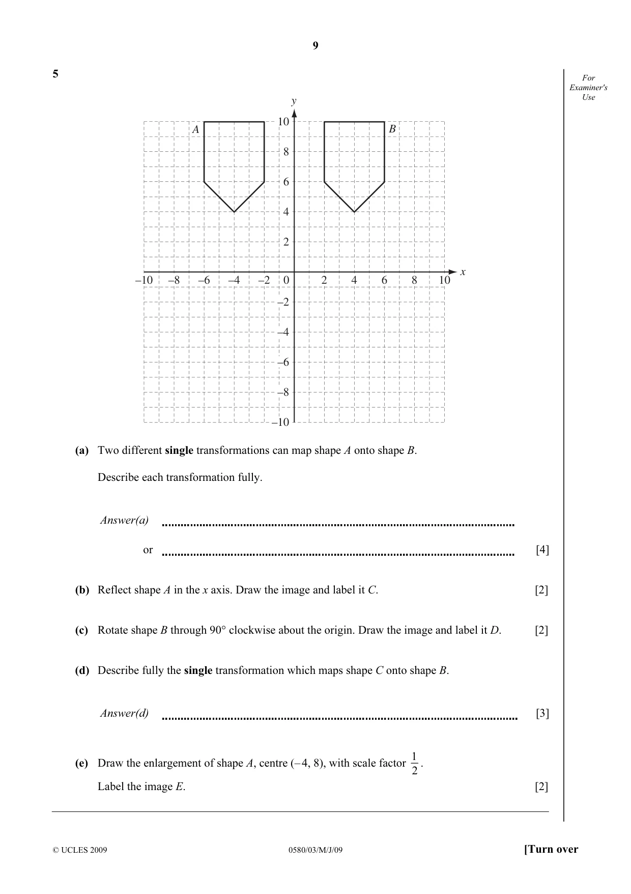 Cambridge IGCSE Mathematics 0580 2009 May/June Paper 3 · Variant 1 question paper, page 9 of 16