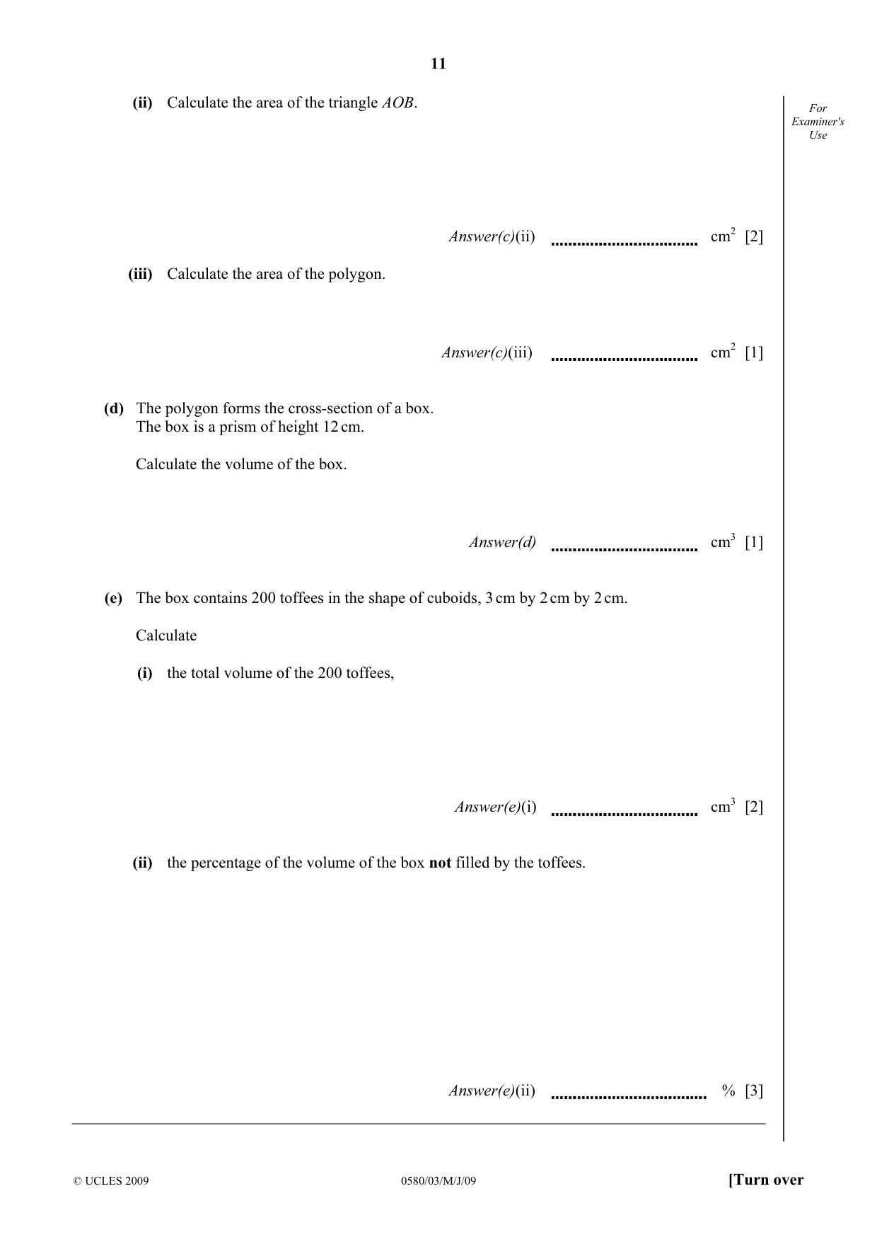 Cambridge IGCSE Mathematics 0580 2009 May/June Paper 3 · Variant 1 question paper, page 11 of 16