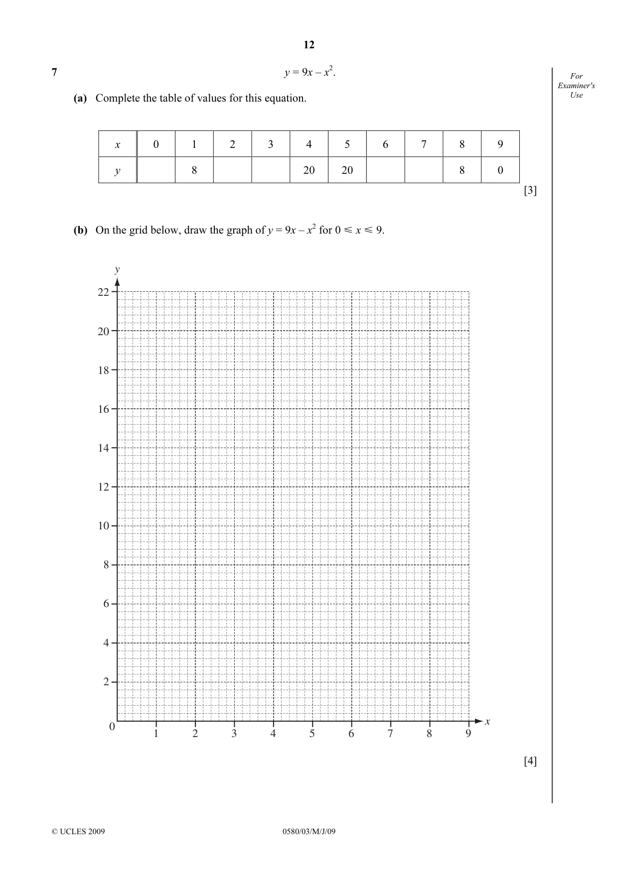 Cambridge IGCSE Mathematics 0580 2009 May/June Paper 3 · Variant 1 question paper, page 12 of 16
