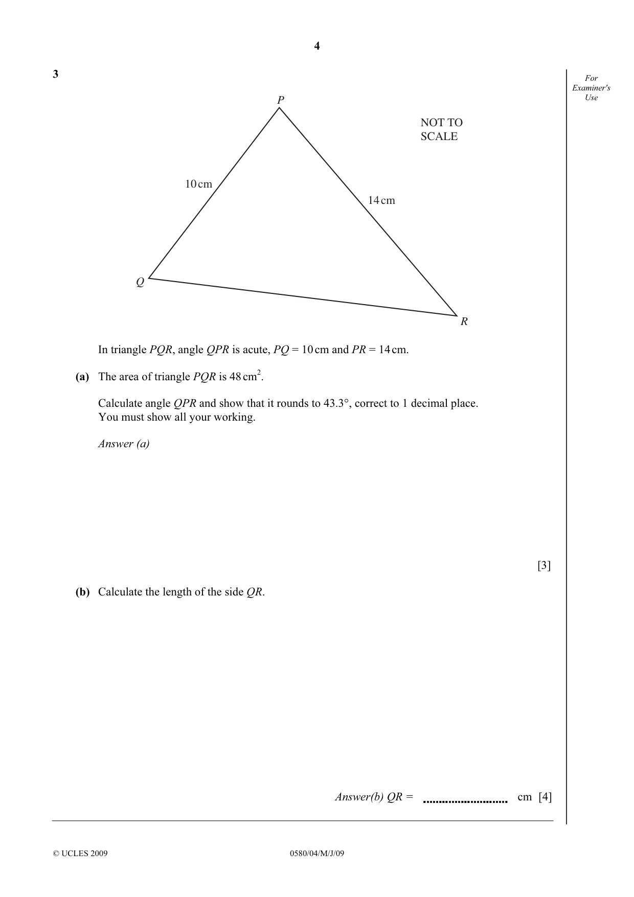 Cambridge IGCSE Mathematics 0580 2009 May/June Paper 4 · Variant 1 question paper, page 4 of 20