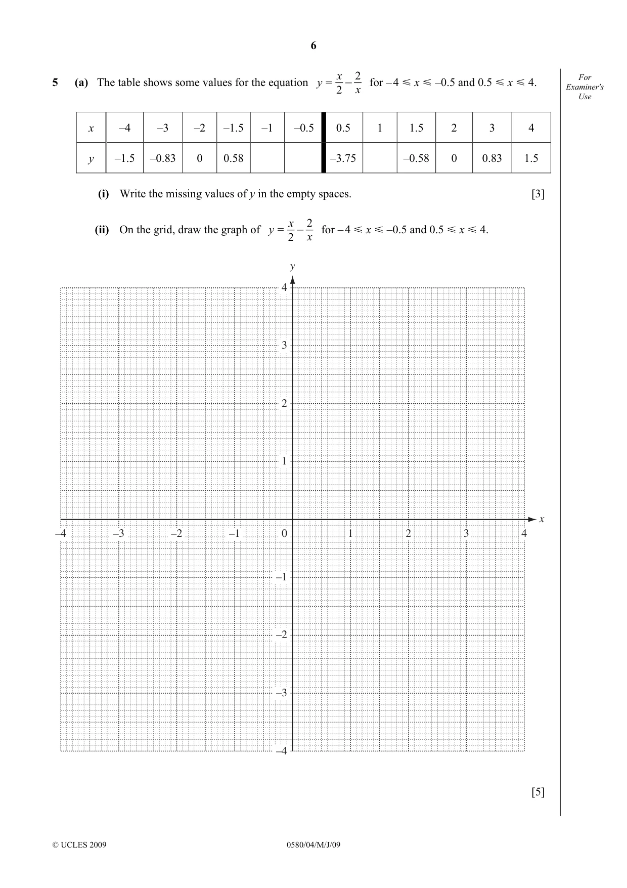Cambridge IGCSE Mathematics 0580 2009 May/June Paper 4 · Variant 1 question paper, page 6 of 20