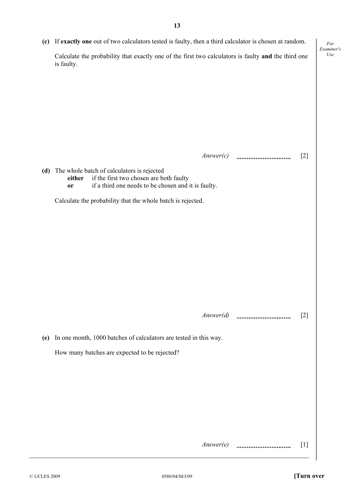 Cambridge IGCSE Mathematics 0580 2009 May/June Paper 4 · Variant 1 question paper, page 13 of 20