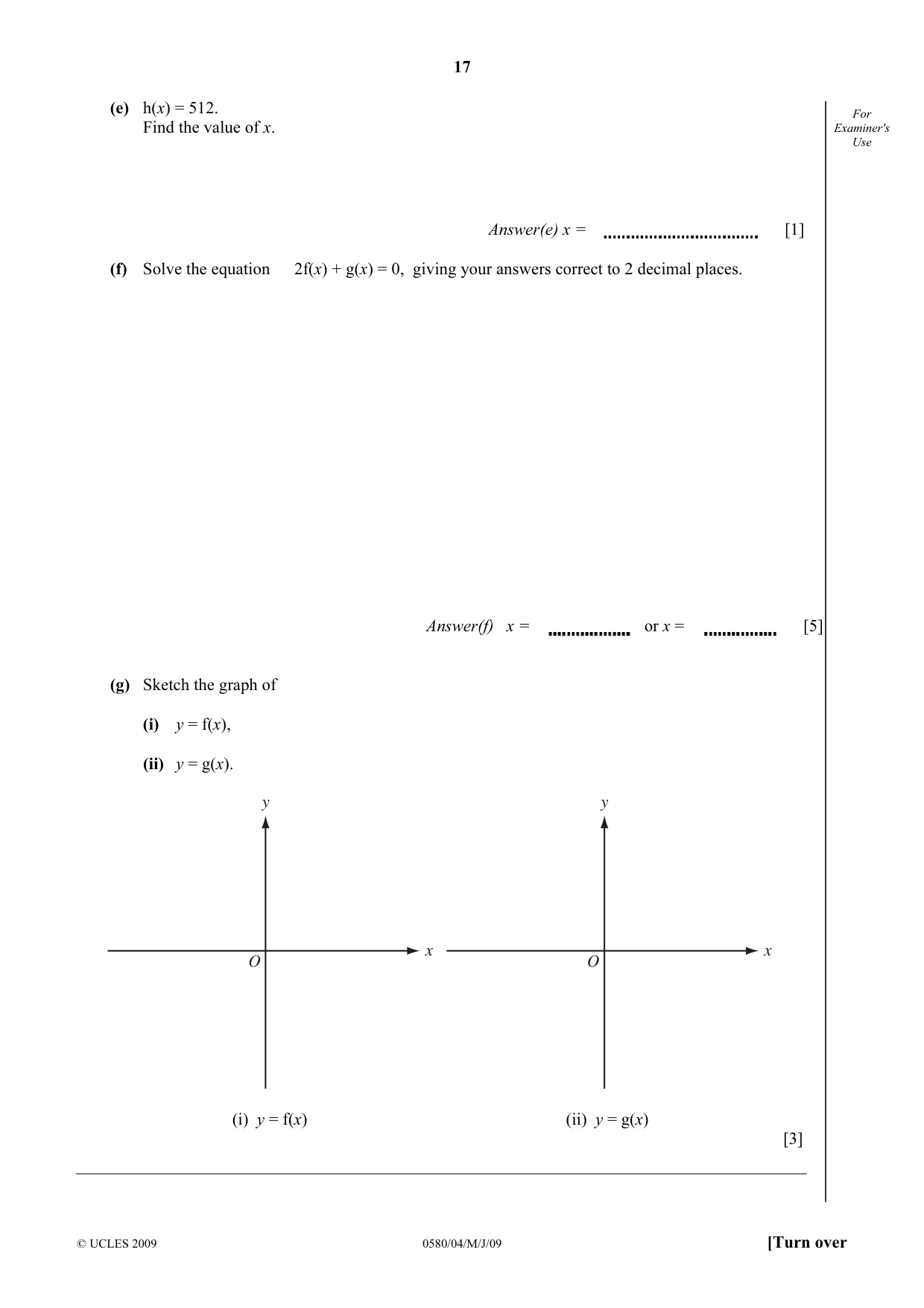 Cambridge IGCSE Mathematics 0580 2009 May/June Paper 4 · Variant 1 question paper, page 17 of 20