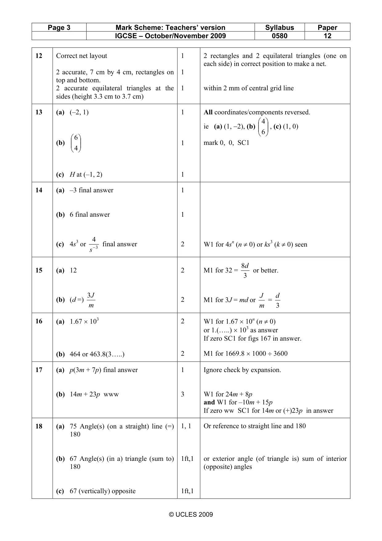 Mark scheme, page 3 of 4