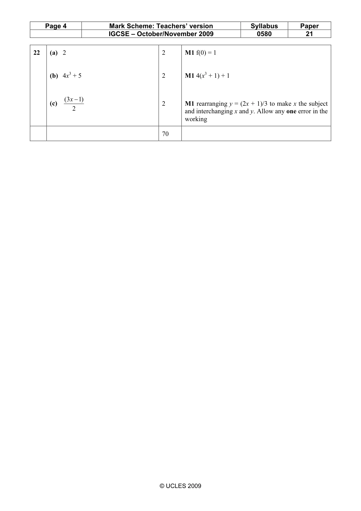 Mark scheme, page 4 of 4