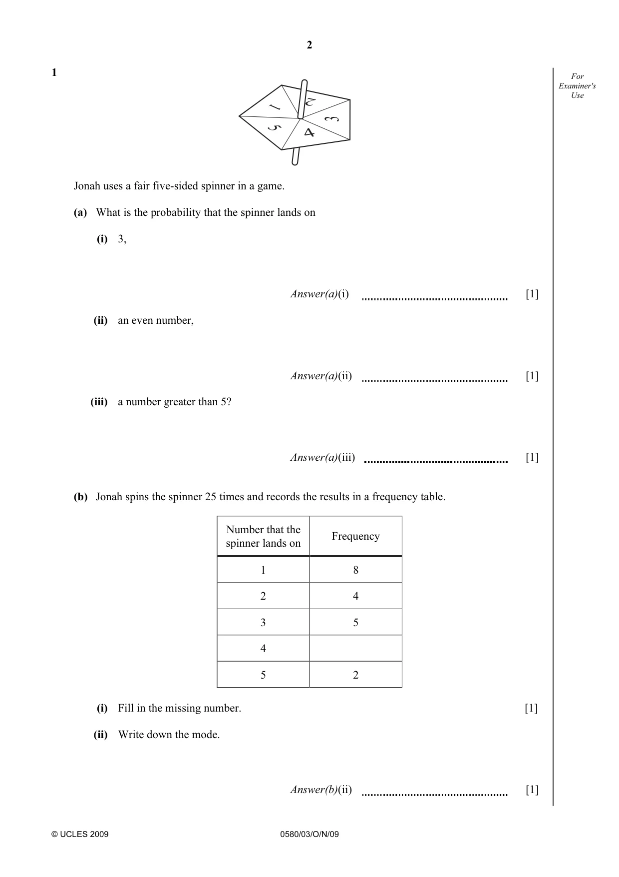 Cambridge IGCSE Mathematics 0580 2009 Oct/Nov Paper 3 · Variant 1 question paper, page 2 of 12