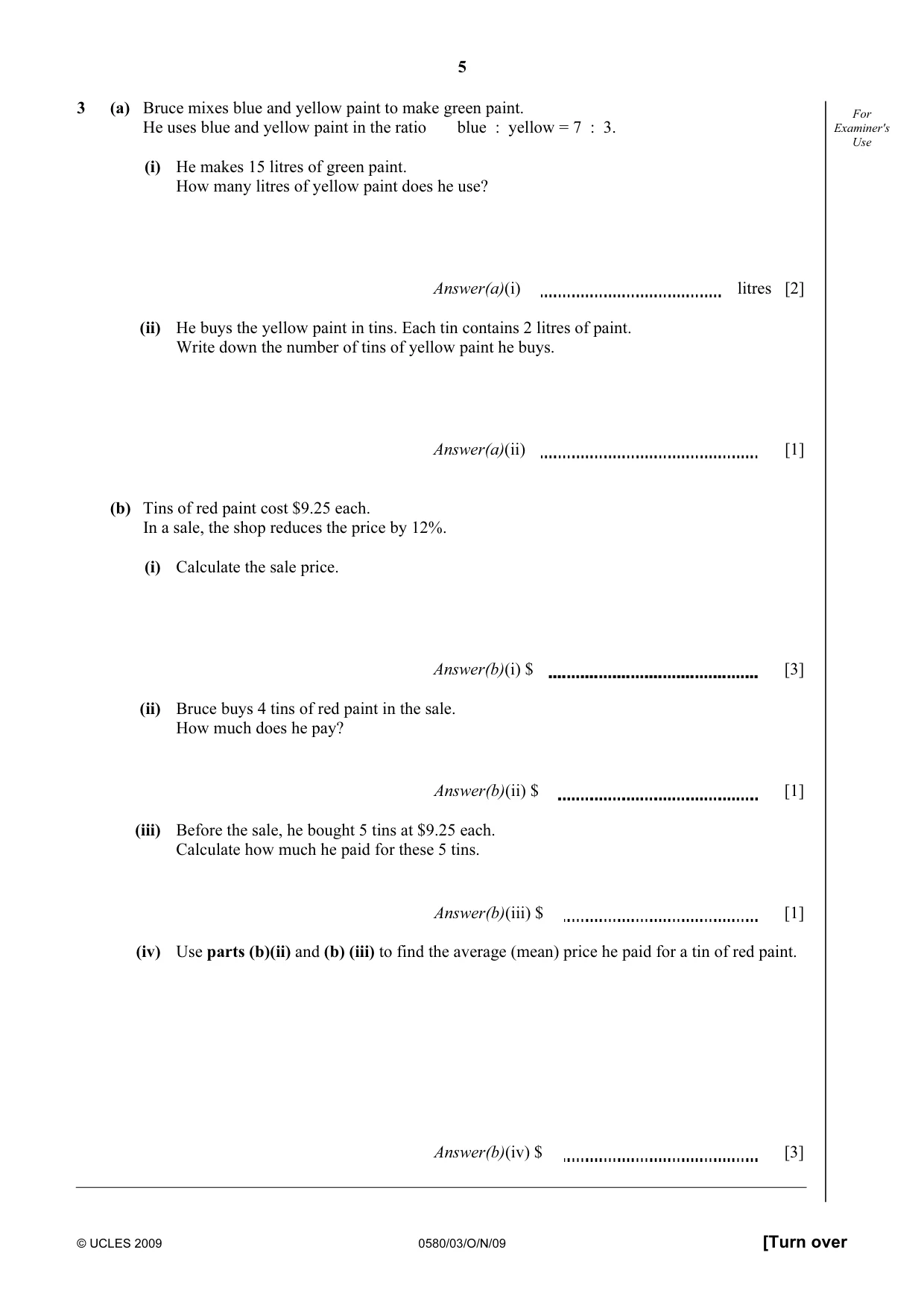 Cambridge IGCSE Mathematics 0580 2009 Oct/Nov Paper 3 · Variant 1 question paper, page 5 of 12