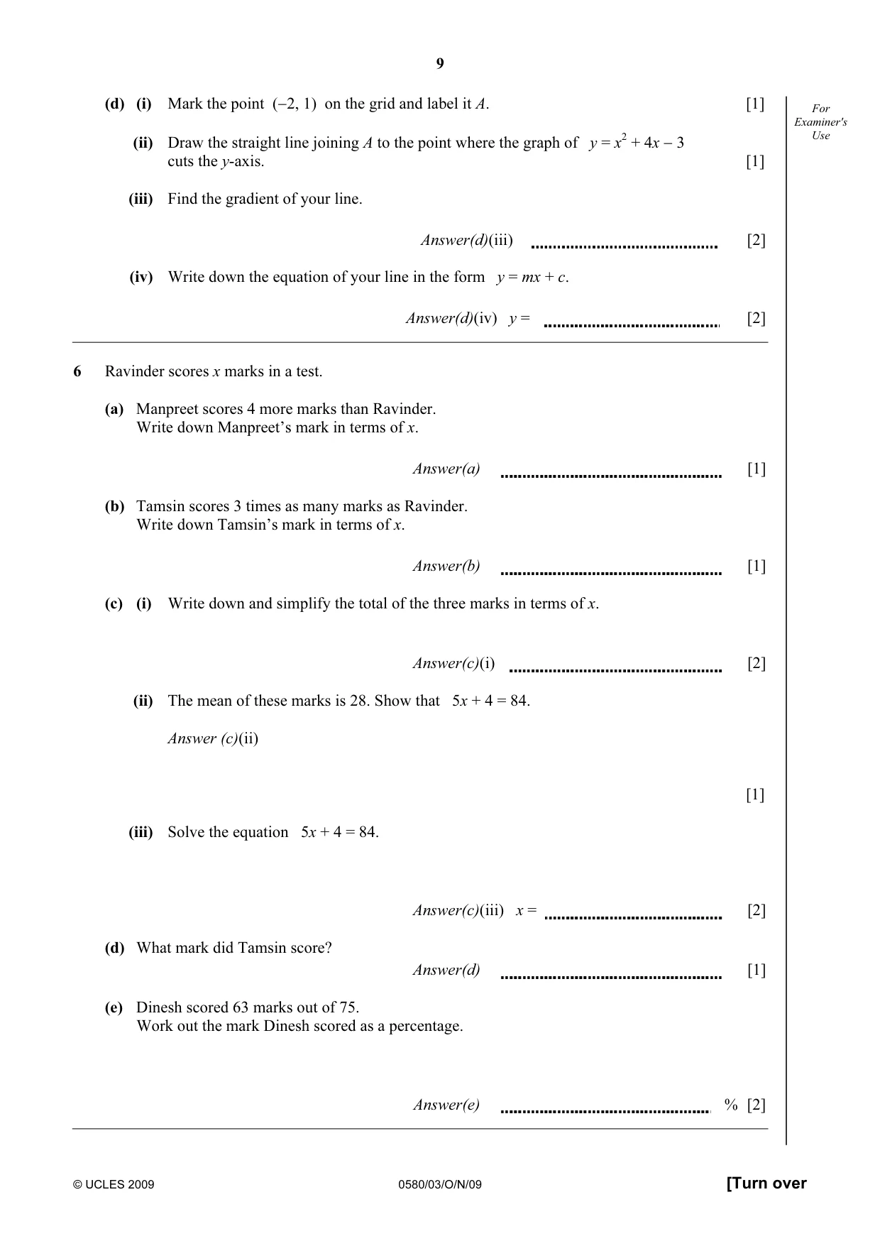 Cambridge IGCSE Mathematics 0580 2009 Oct/Nov Paper 3 · Variant 1 question paper, page 9 of 12