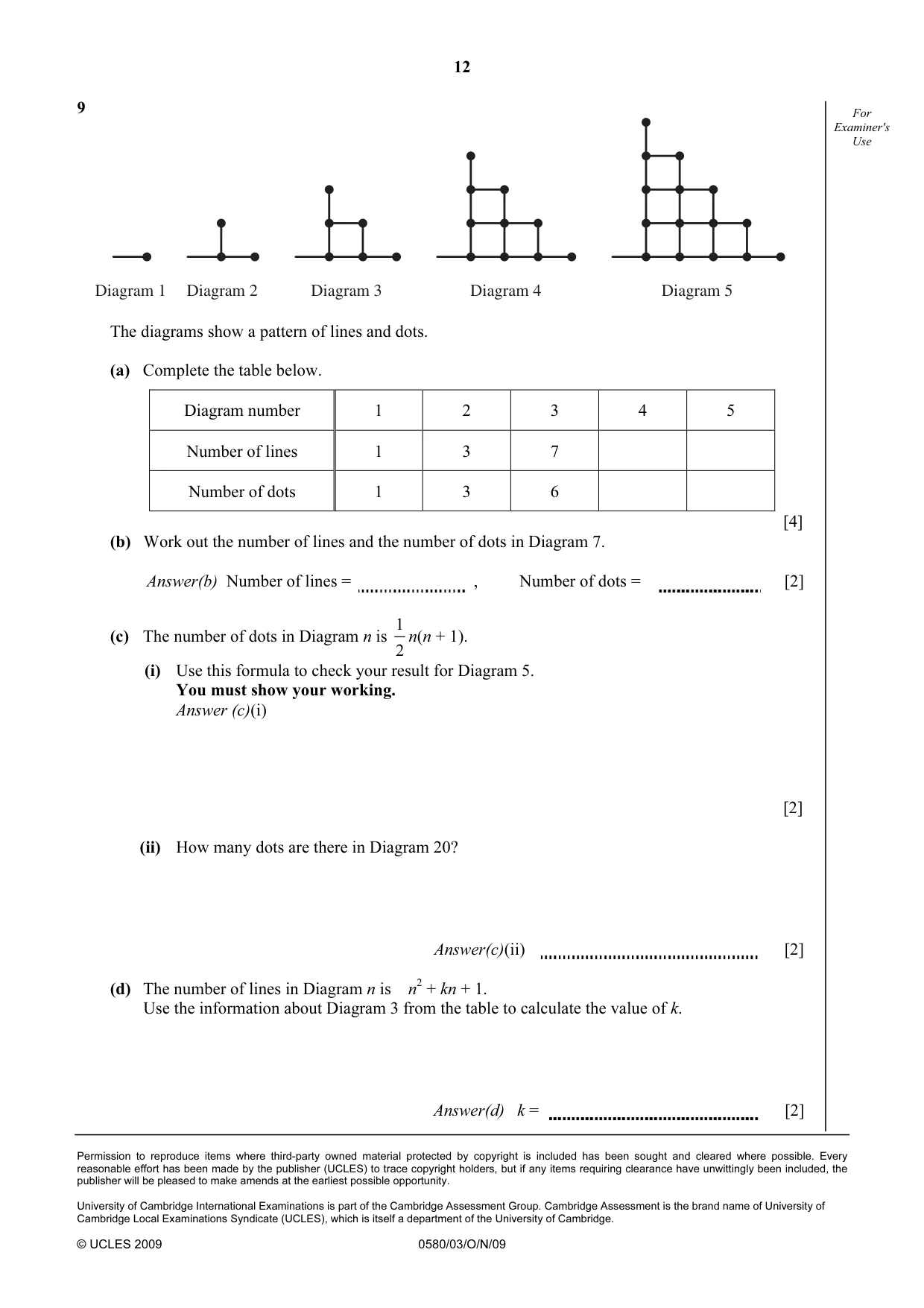 Cambridge IGCSE Mathematics 0580 2009 Oct/Nov Paper 3 · Variant 1 question paper, page 12 of 12