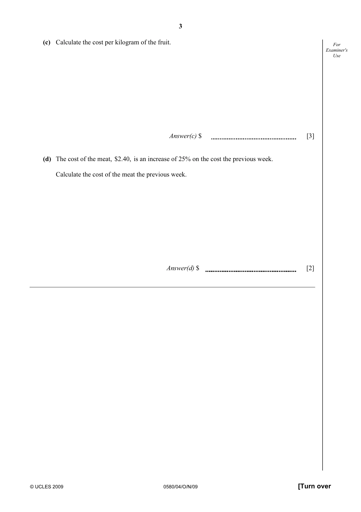 Cambridge IGCSE Mathematics 0580 2009 Oct/Nov Paper 4 · Variant 1 question paper, page 3 of 24