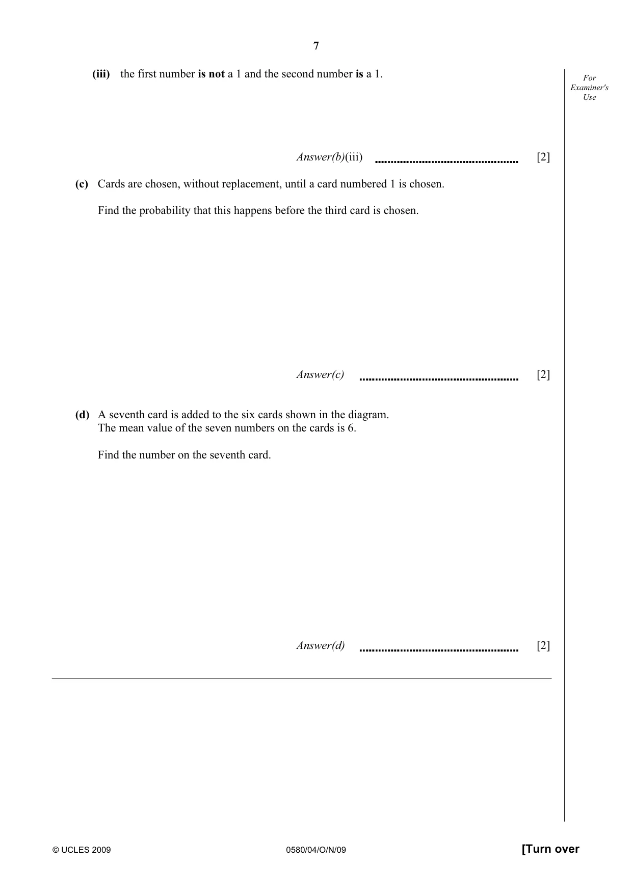 Cambridge IGCSE Mathematics 0580 2009 Oct/Nov Paper 4 · Variant 1 question paper, page 7 of 24