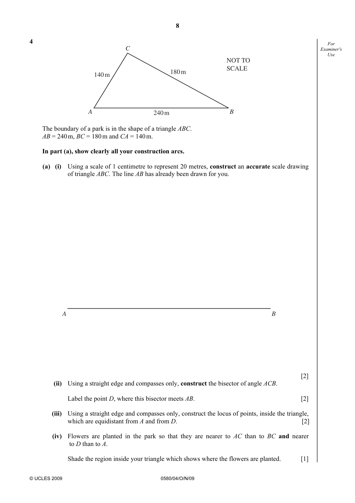 Cambridge IGCSE Mathematics 0580 2009 Oct/Nov Paper 4 · Variant 1 question paper, page 8 of 24