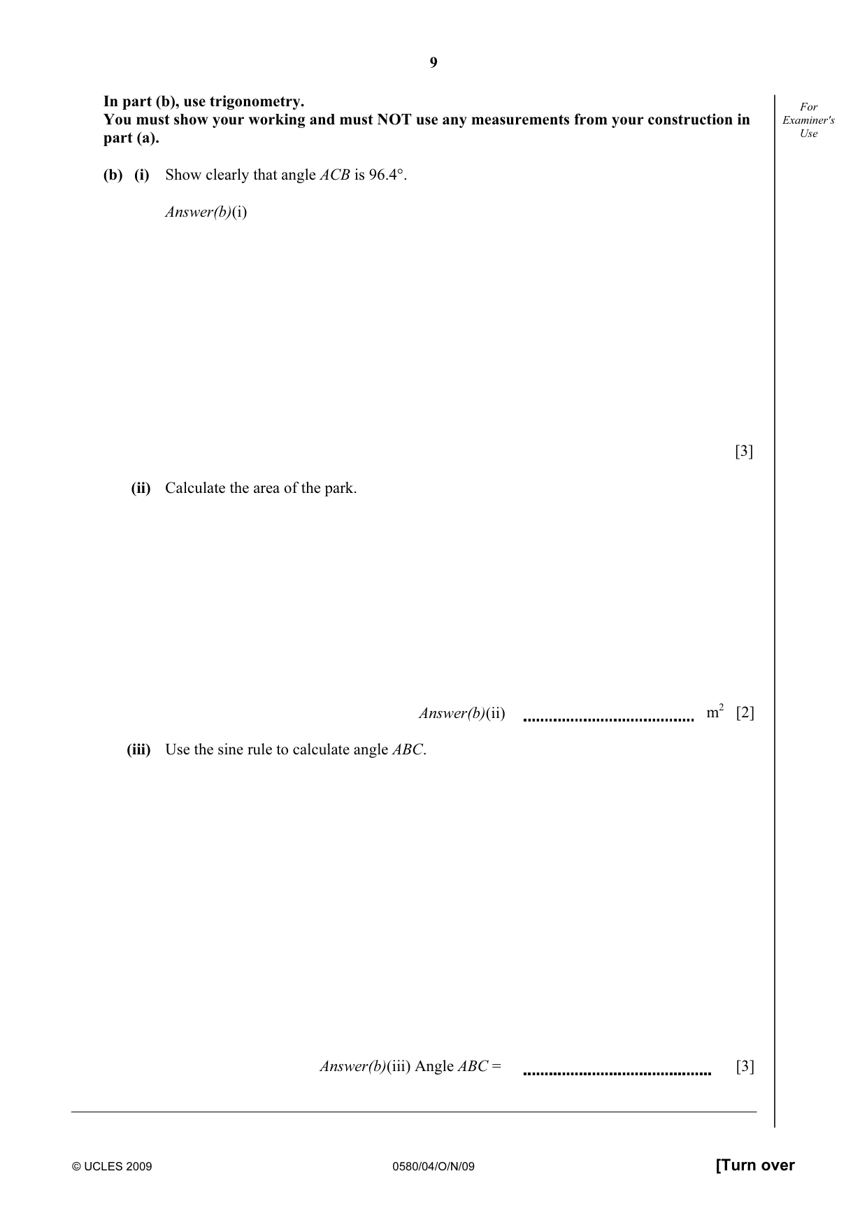 Cambridge IGCSE Mathematics 0580 2009 Oct/Nov Paper 4 · Variant 1 question paper, page 9 of 24