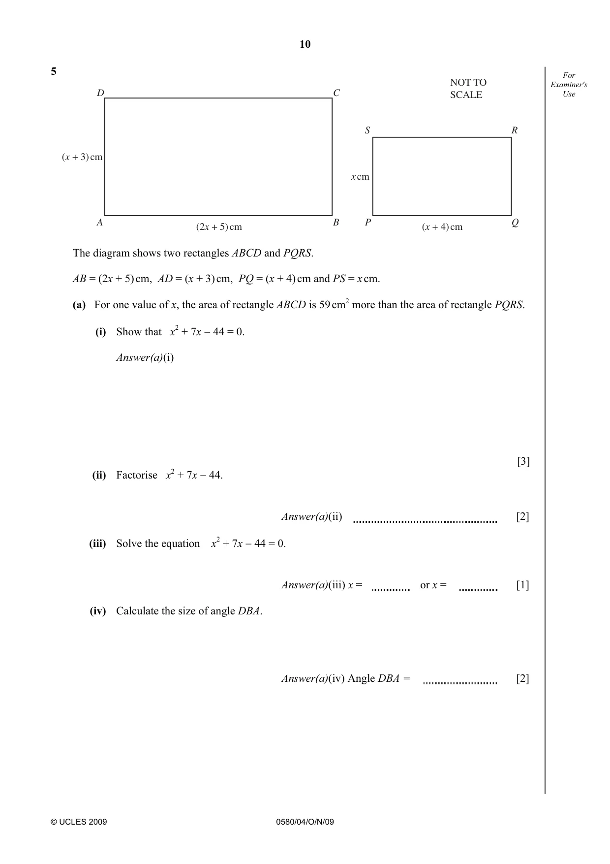 Cambridge IGCSE Mathematics 0580 2009 Oct/Nov Paper 4 · Variant 1 question paper, page 10 of 24
