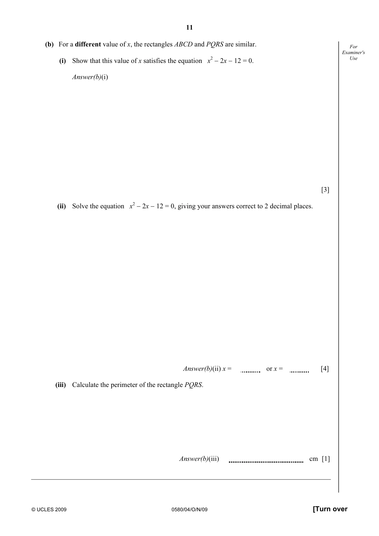 Cambridge IGCSE Mathematics 0580 2009 Oct/Nov Paper 4 · Variant 1 question paper, page 11 of 24