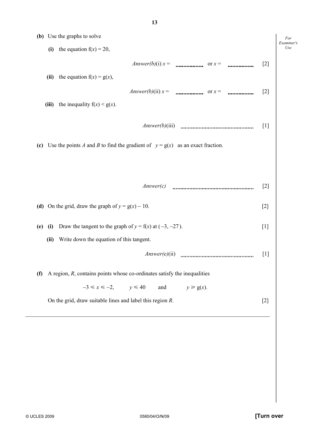Cambridge IGCSE Mathematics 0580 2009 Oct/Nov Paper 4 · Variant 1 question paper, page 13 of 24