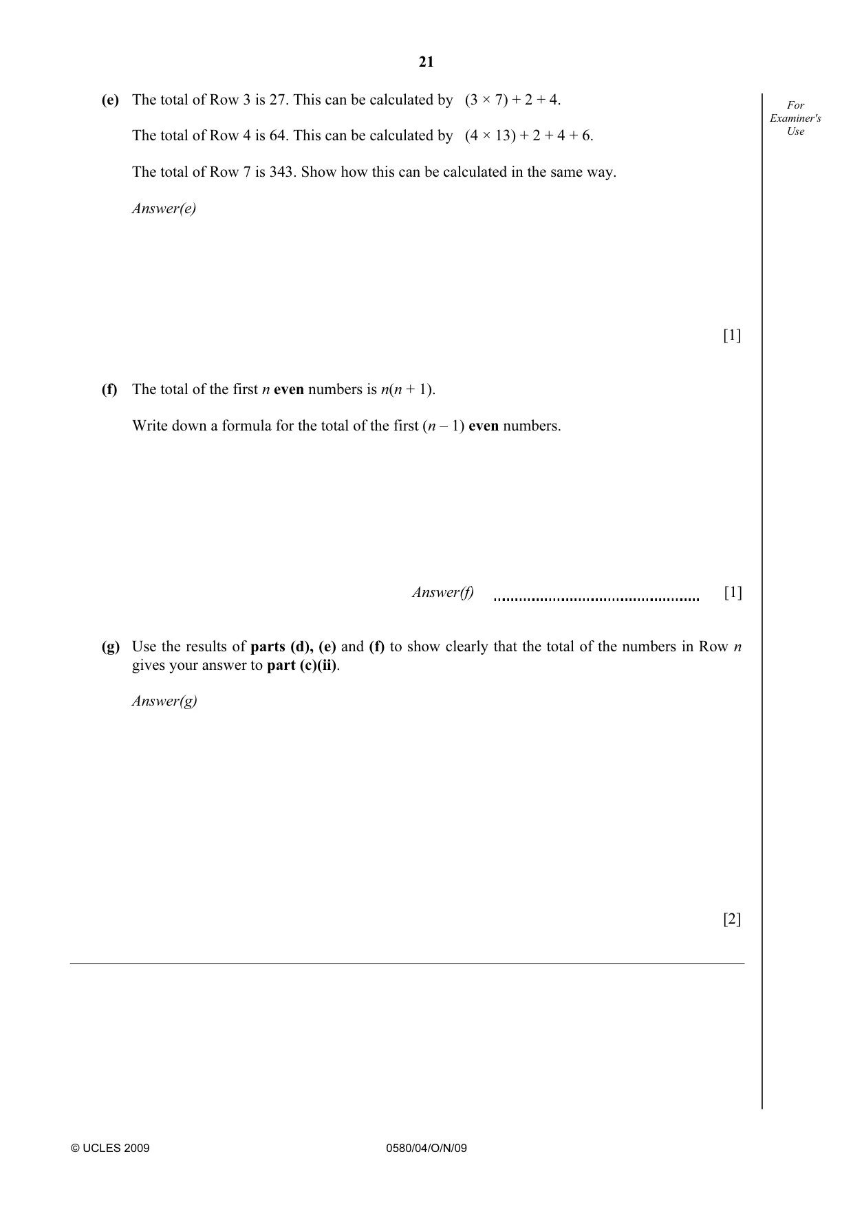 Cambridge IGCSE Mathematics 0580 2009 Oct/Nov Paper 4 · Variant 1 question paper, page 21 of 24