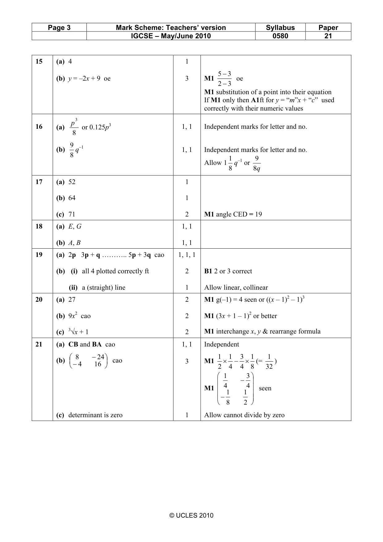 Mark scheme, page 3 of 3