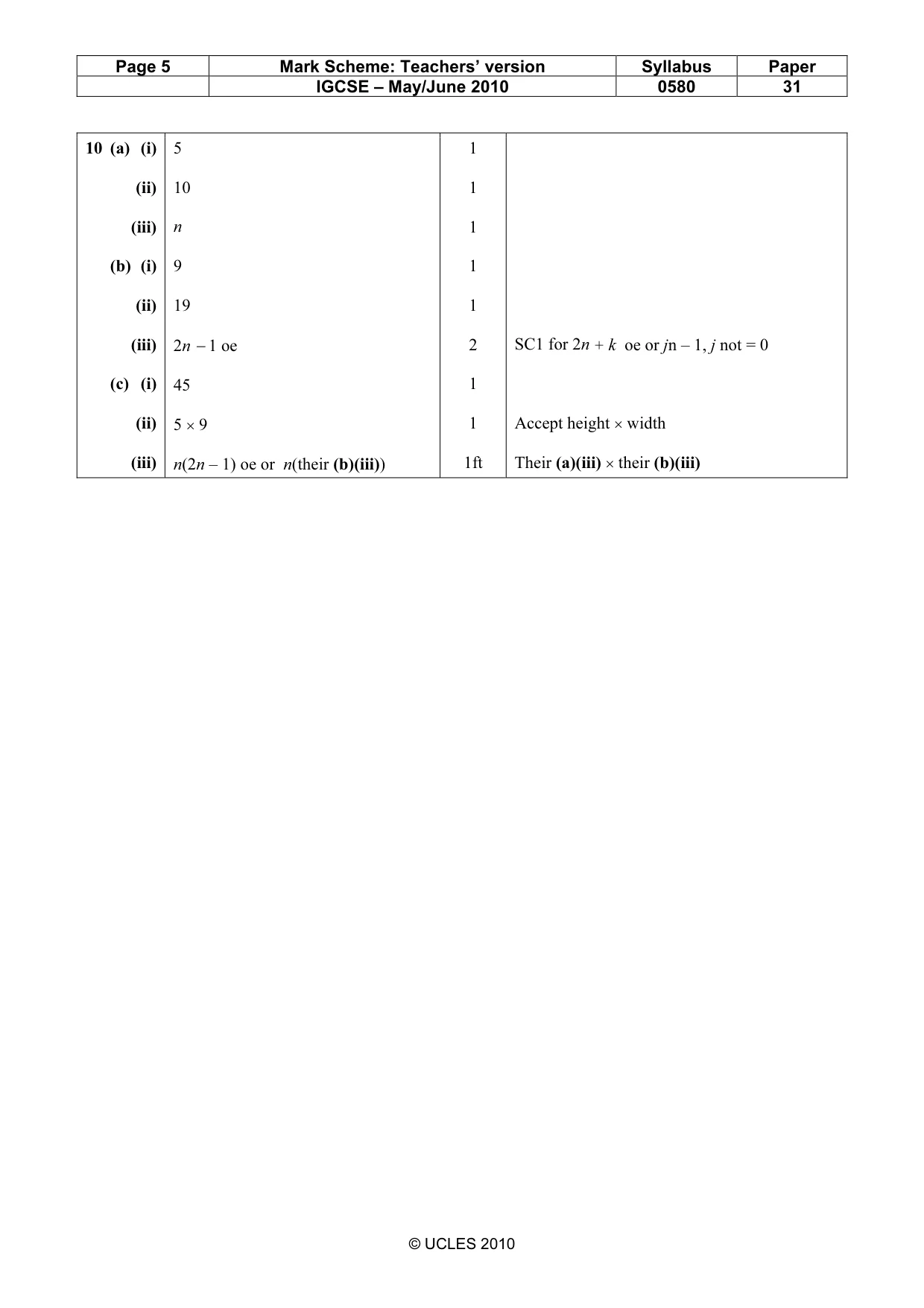 Mark scheme, page 5 of 5