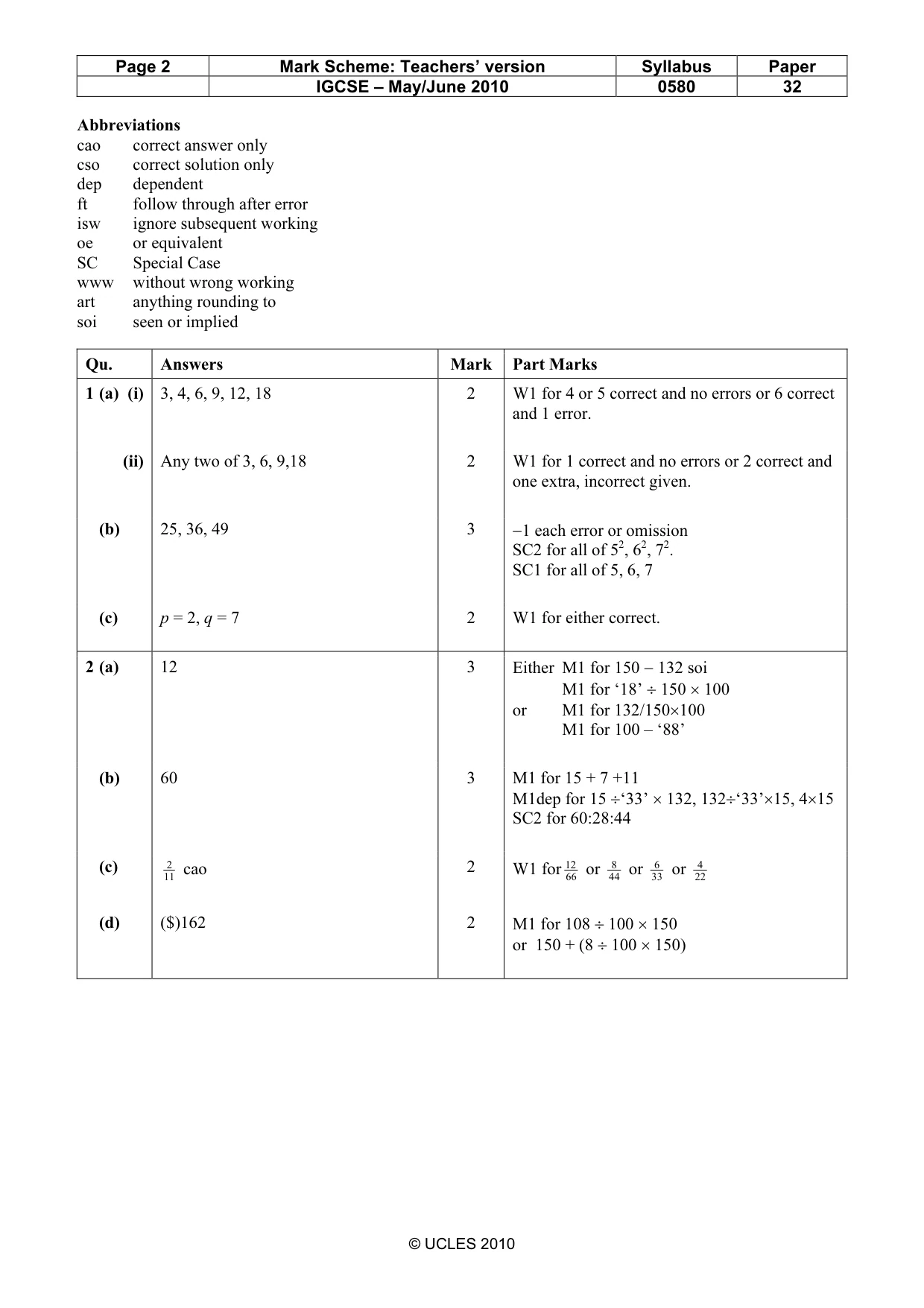 Mark scheme, page 2 of 5