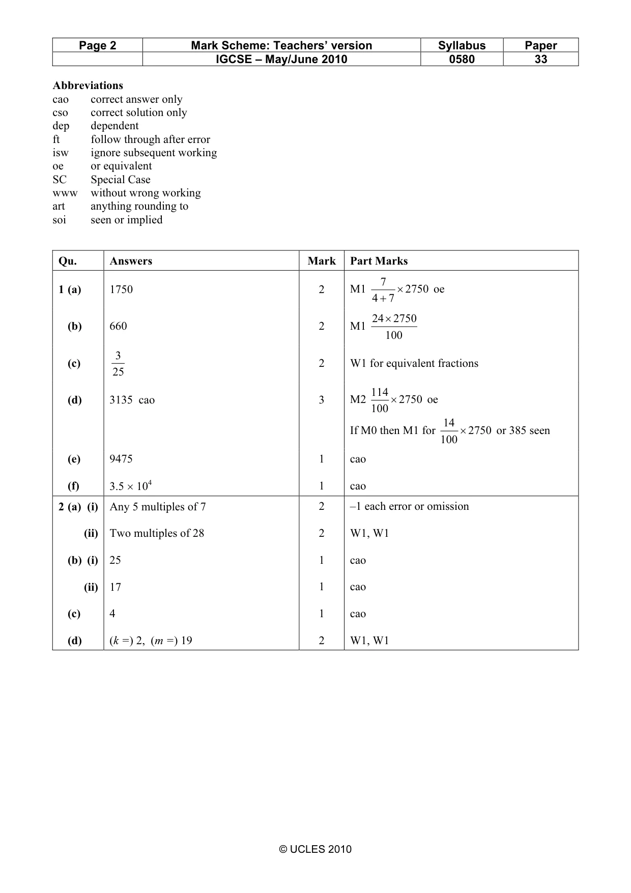 Mark scheme, page 2 of 5