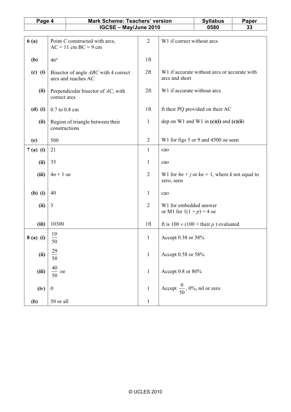 Mark scheme, page 4 of 5