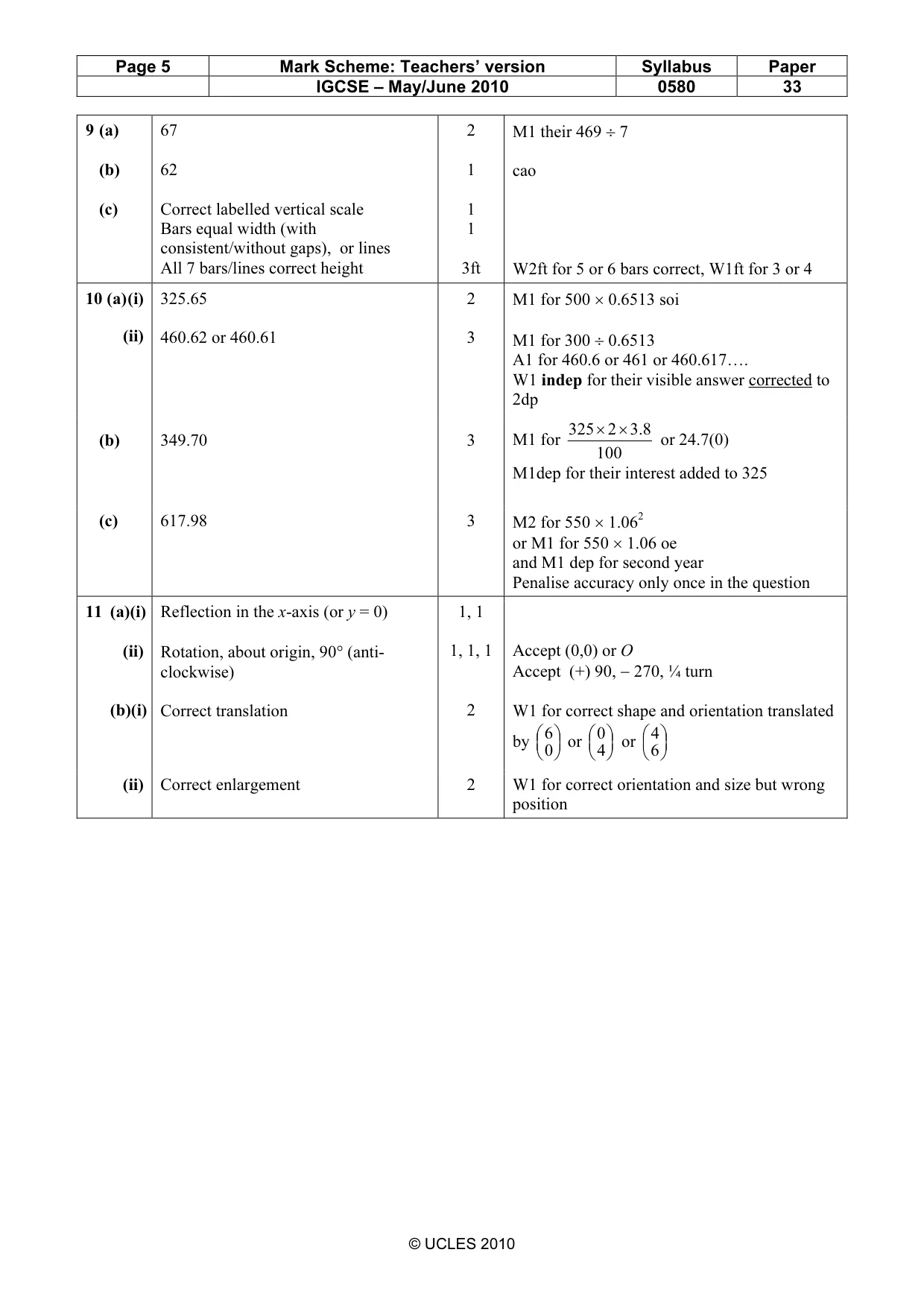 Mark scheme, page 5 of 5