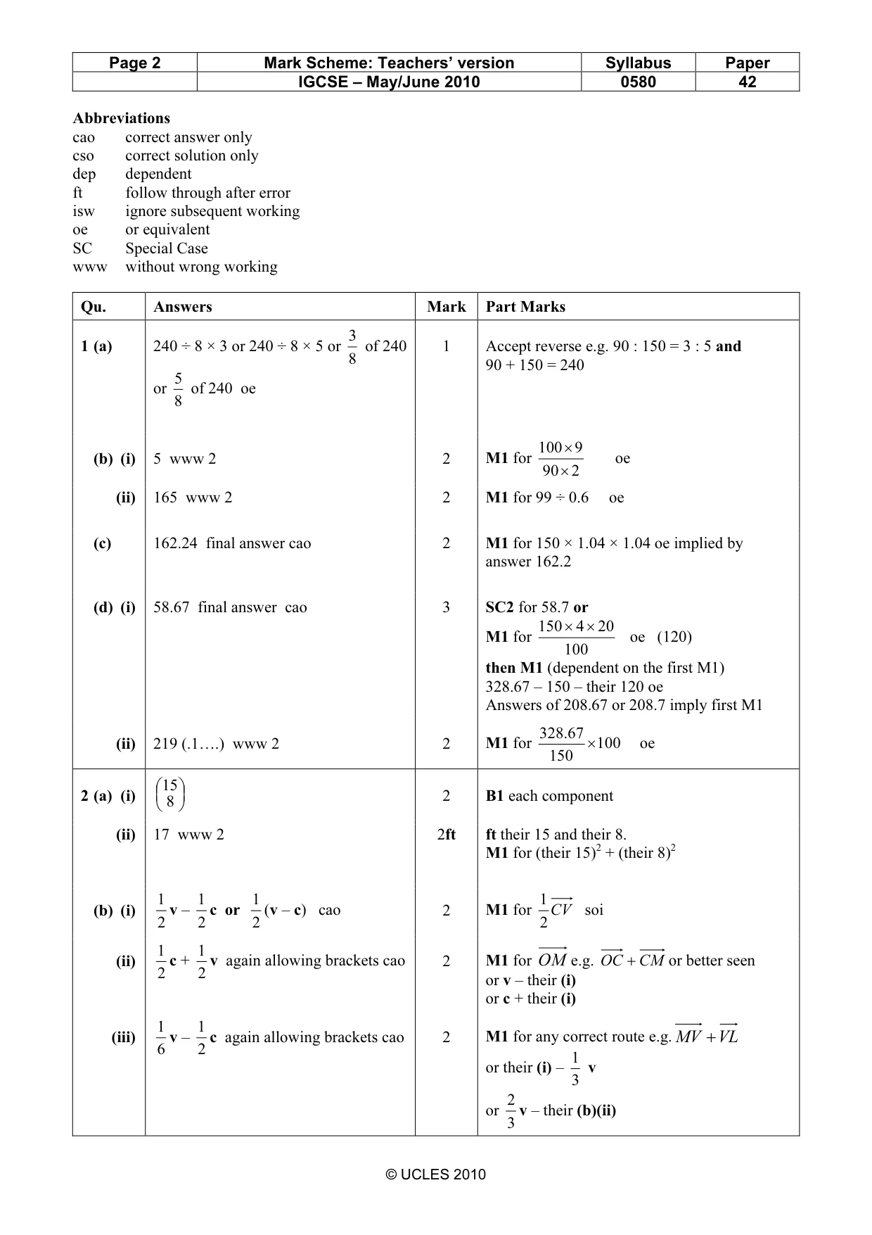 Mark scheme, page 2 of 6