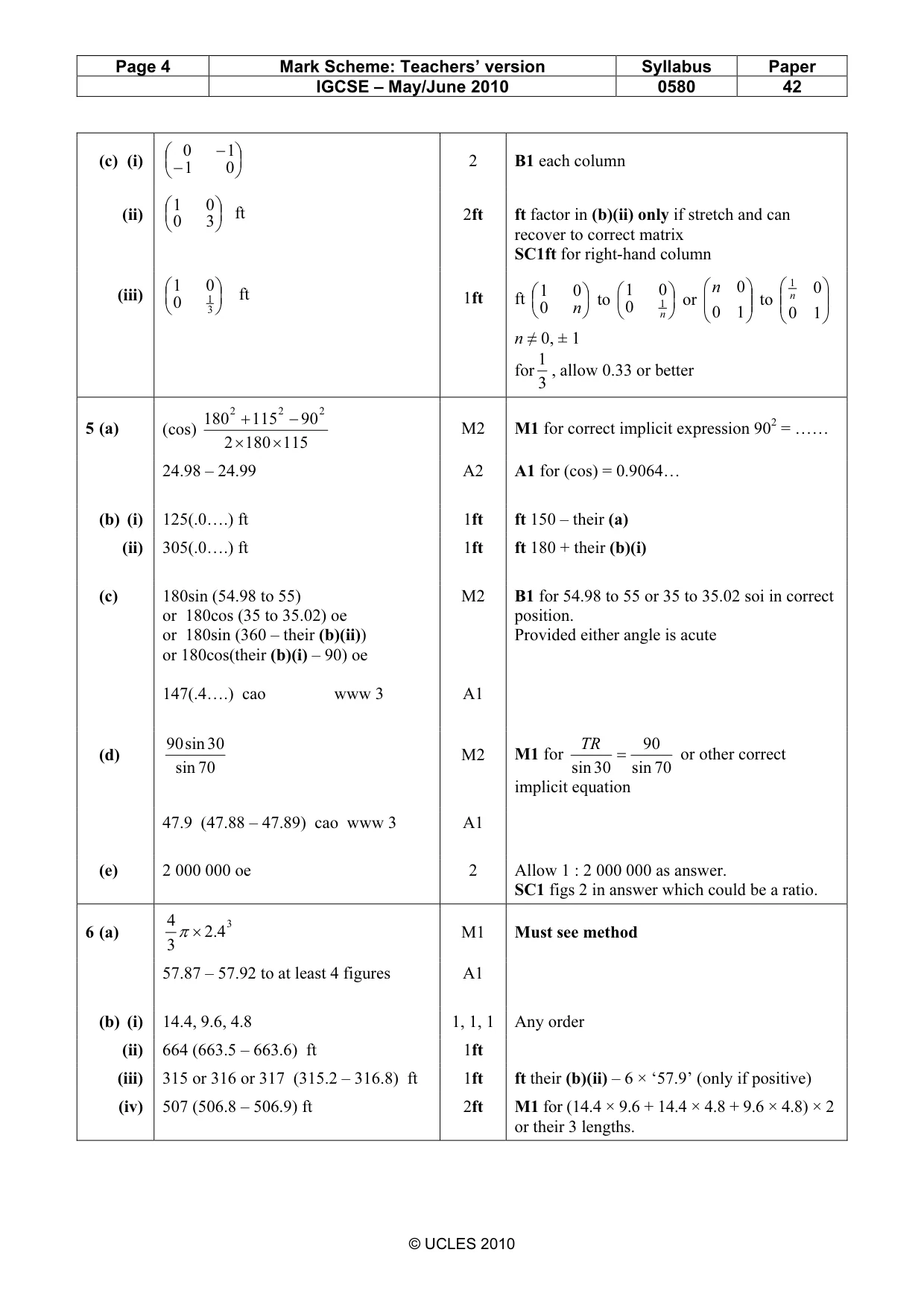 Mark scheme, page 4 of 6
